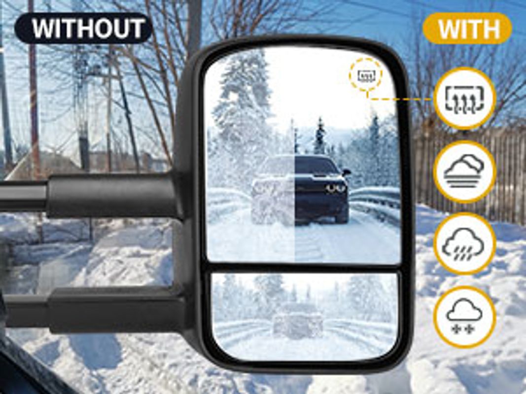 Power heated plane mirror