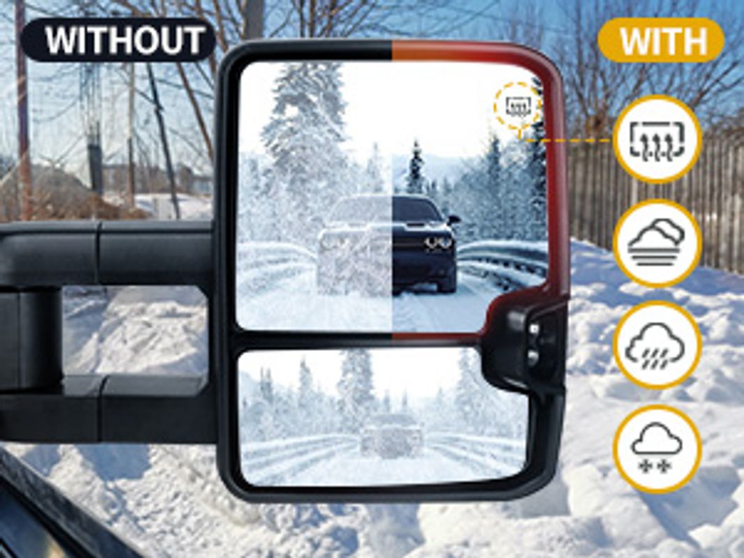 Power heated plane mirror