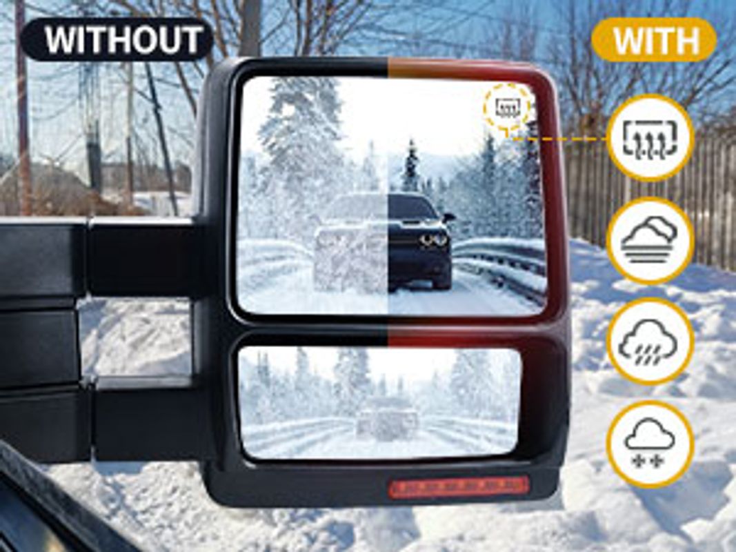 Power heated plane mirror