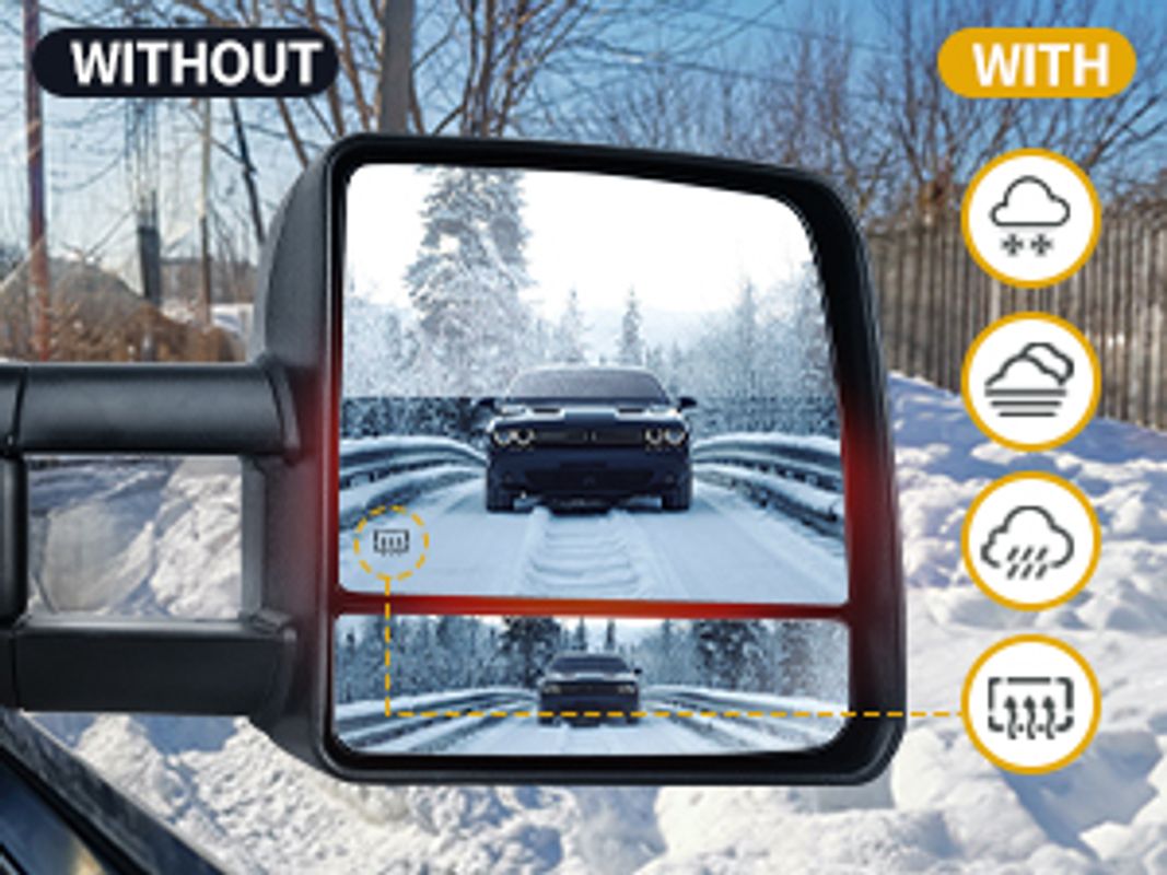 Power heated plane mirror