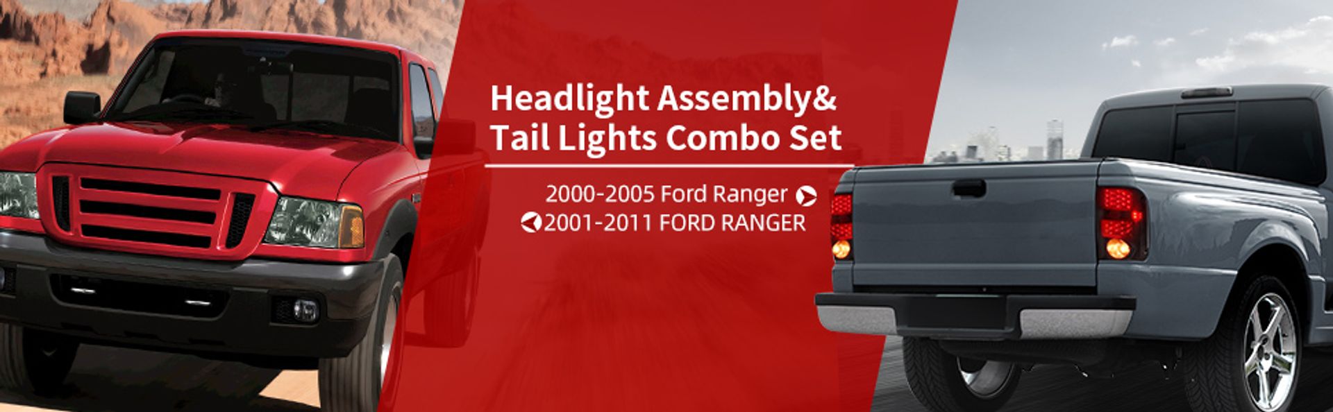 Compatible with Ford Ranger 2001-2005 Smoke Housing Replacement Headlights + Smoke Lens Tail Lights