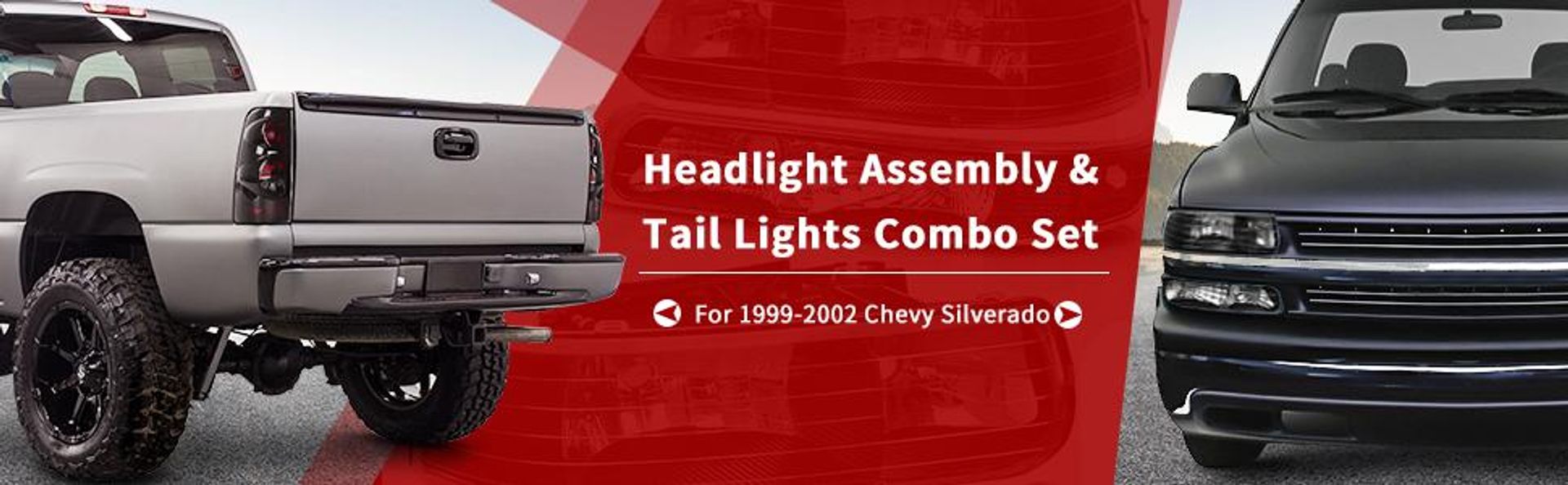 Headlight Assembly & Taillights Combo Set For 99-02 Chevy Silverado 1500 2500/01-02 Chevy Silverado 1500HD 2500HD 3500 Not suitable for Barn Door, Stepside models