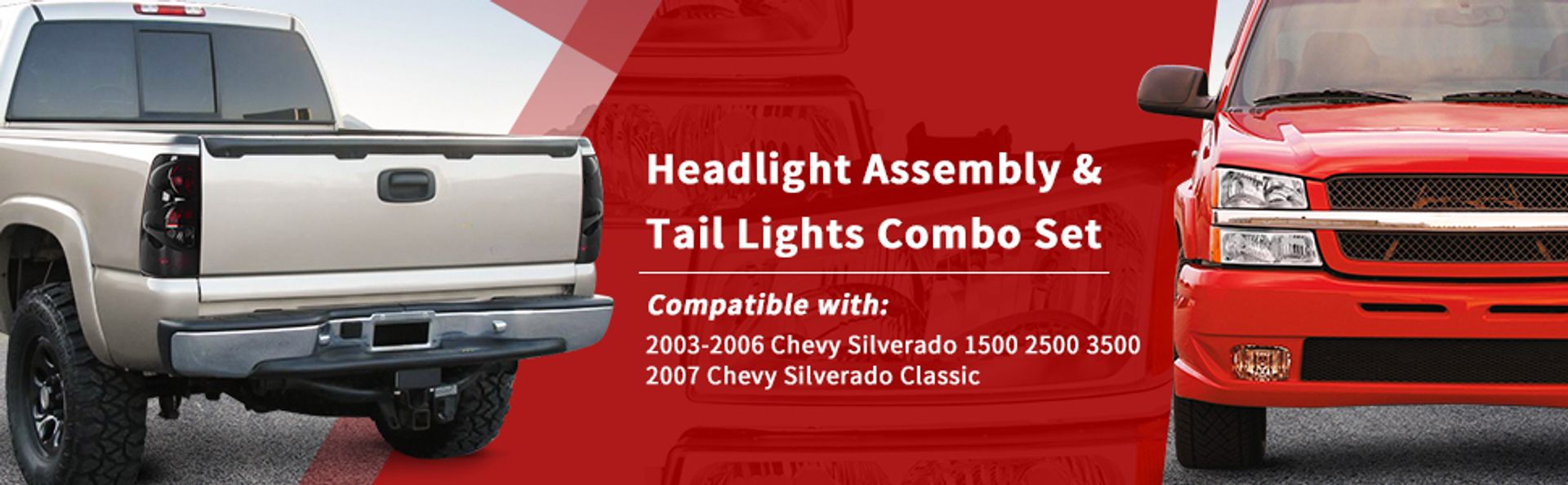 2003-2006 Chevrolet Silverado 1500/2500HD Chrome Housing Headlight Assembly + Taillights