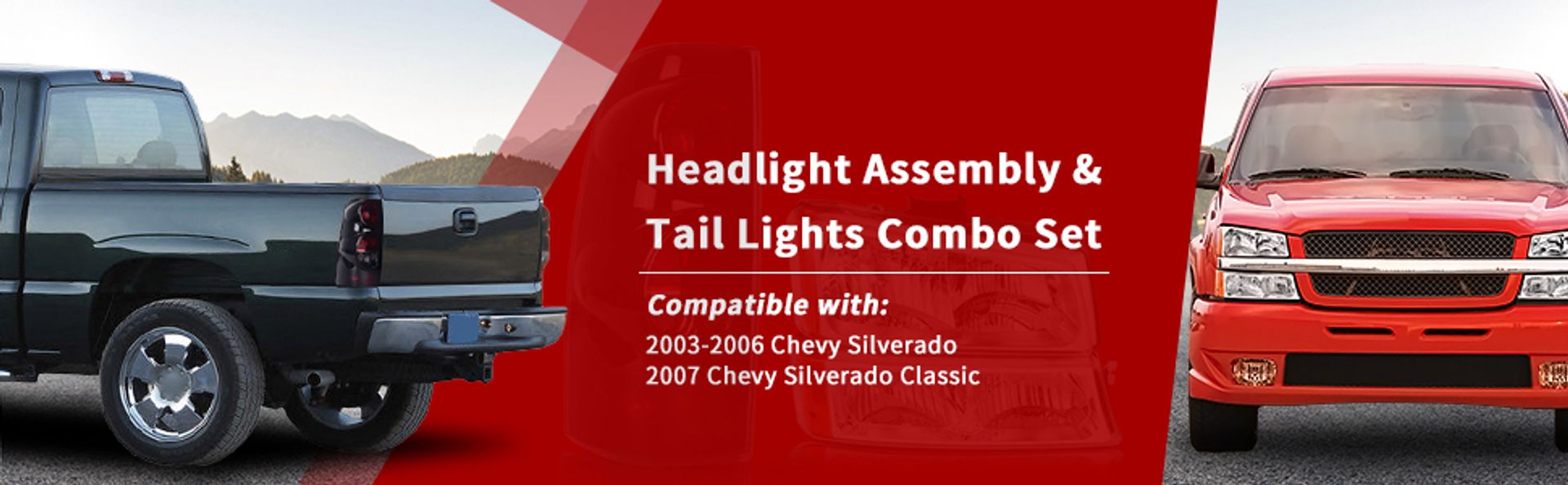 2003-2006 Chevy Silverado Chroming Headlight + Black Tail Lights Set