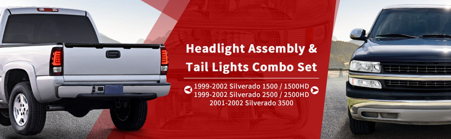 For 1999-2002 Chevy Silverado 1500 2500 3500 Headlights + LED Tail Lights