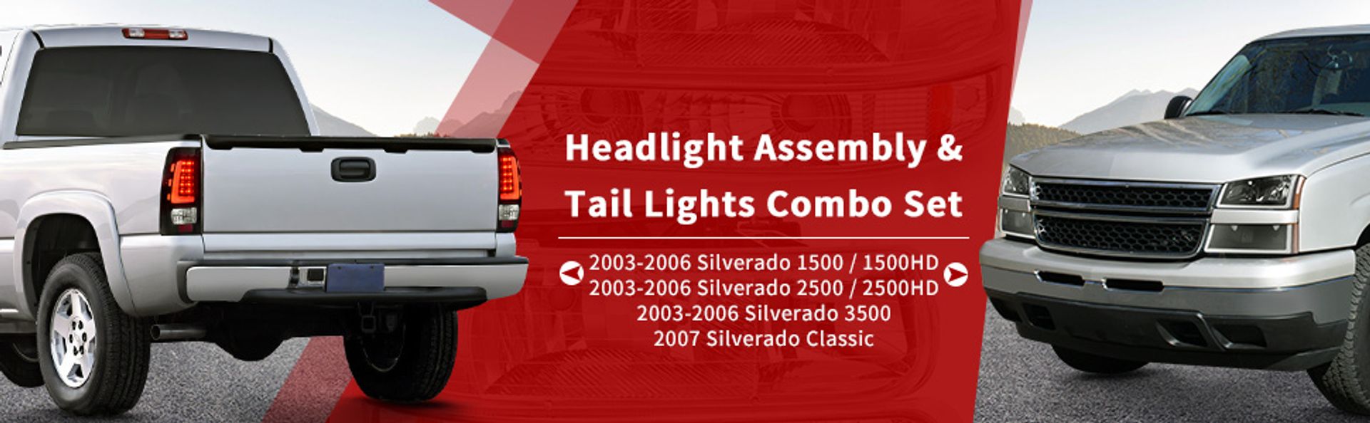 2003-2006 Chevy Silverado Headlights Taillights Black Housing Headlamps + LED Taillights