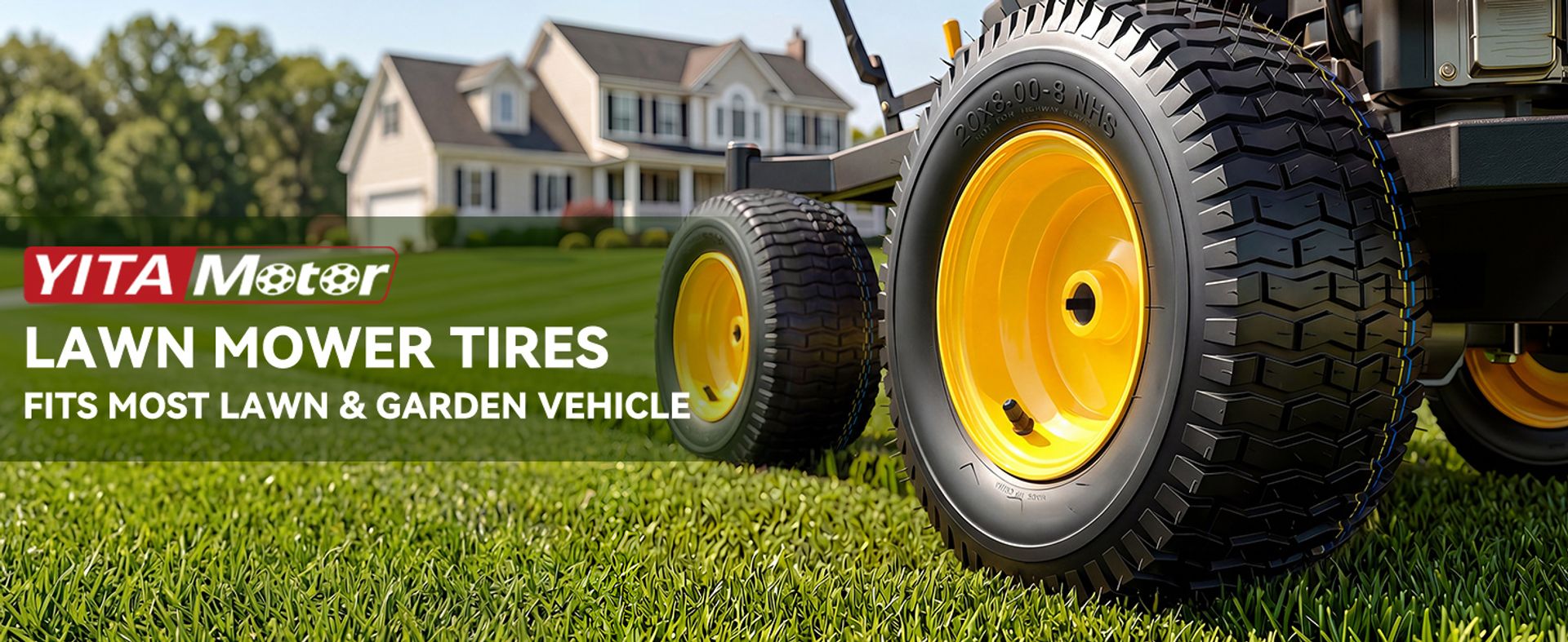 20x8.00-8 lawn mower tires, 4 ply tubeless wheel assembly, 3/4 inch bore, 3/16 keyway, garden tractor tires, yitamotor