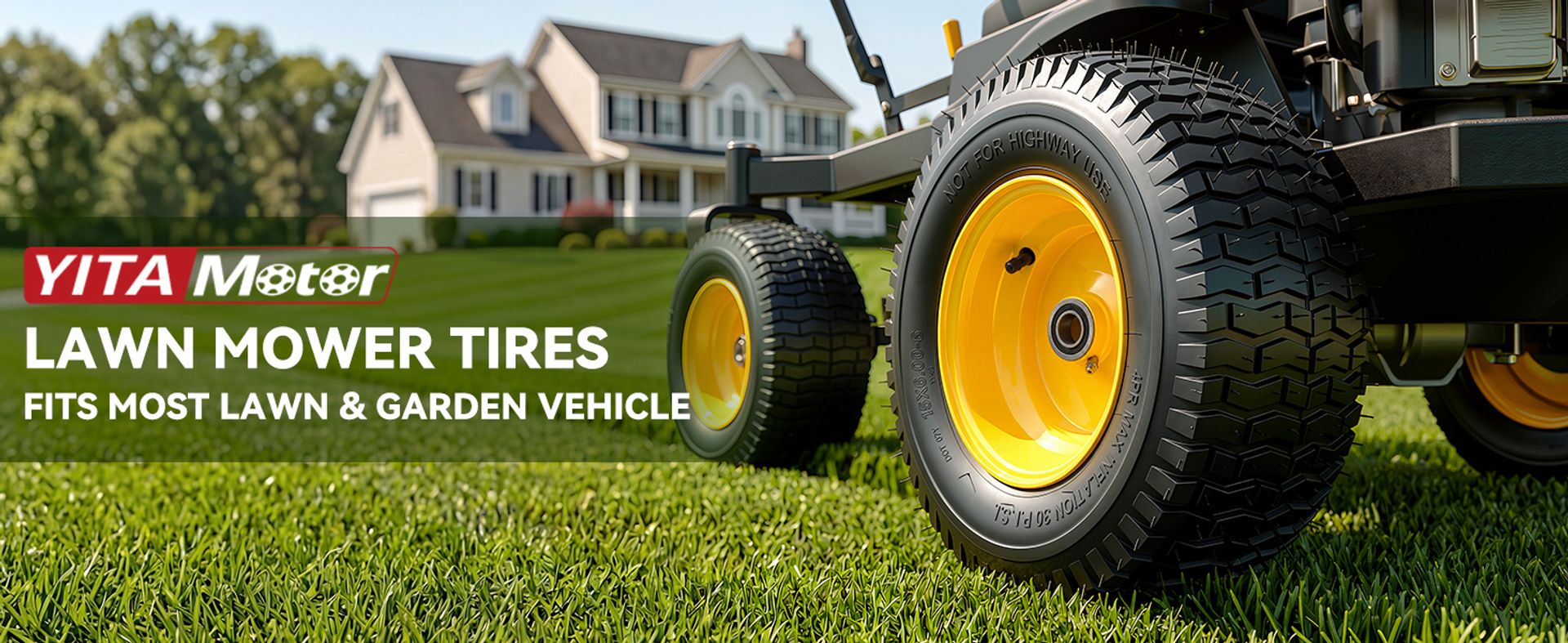 15x6.00-6 lawn mower tires, offset hub wheel assemblies, riding mower front tires, 4 ply pneumatic tires, 3 inch offset hub, 3/4 bearing, John Deere front tires, YITAMOTOR