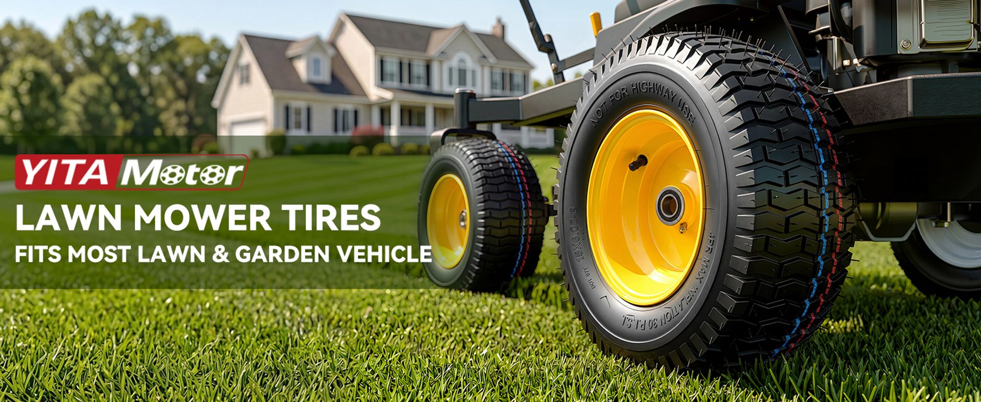 15x6.00-6 flat free tires, offset hub wheel assemblies, lawn mower front tires, 4 ply pneumatic tires, 3 inch offset hub, 3/4 bearing, John Deere front wheels, YITAMOTOR