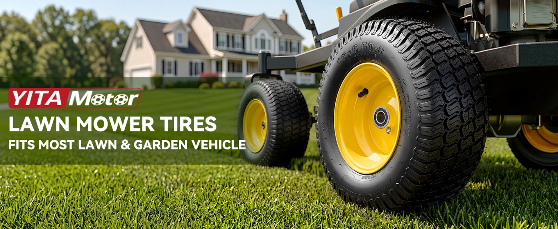 16x6.50-8 lawn mower tires, offset hub wheel assemblies, 4 ply front tires, 3/4 inch bushings, riding mower wheels, garden tractor tires, yitamotor