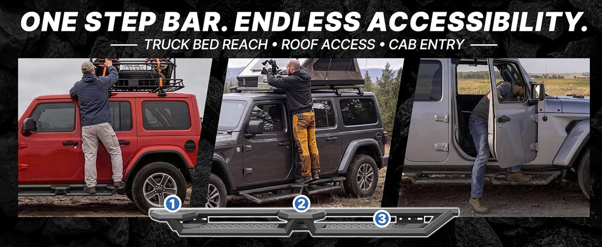OEDRO Bed Access Running Boards Fits 2018-2026 Jeep Wrangler JL 4 Doors | 6.8" Two Raised Side Steps