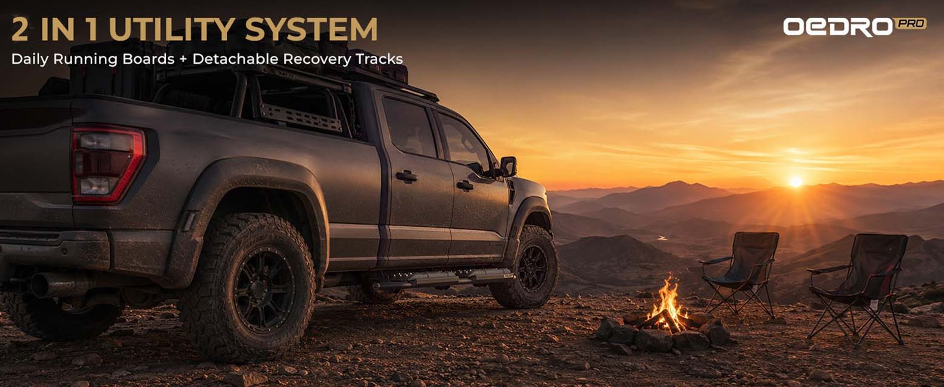 OEDROPRO 2-in-1 Recovery Running Boards Compatible with 2019-2026 Chevy Silverado 1500 Double Cab