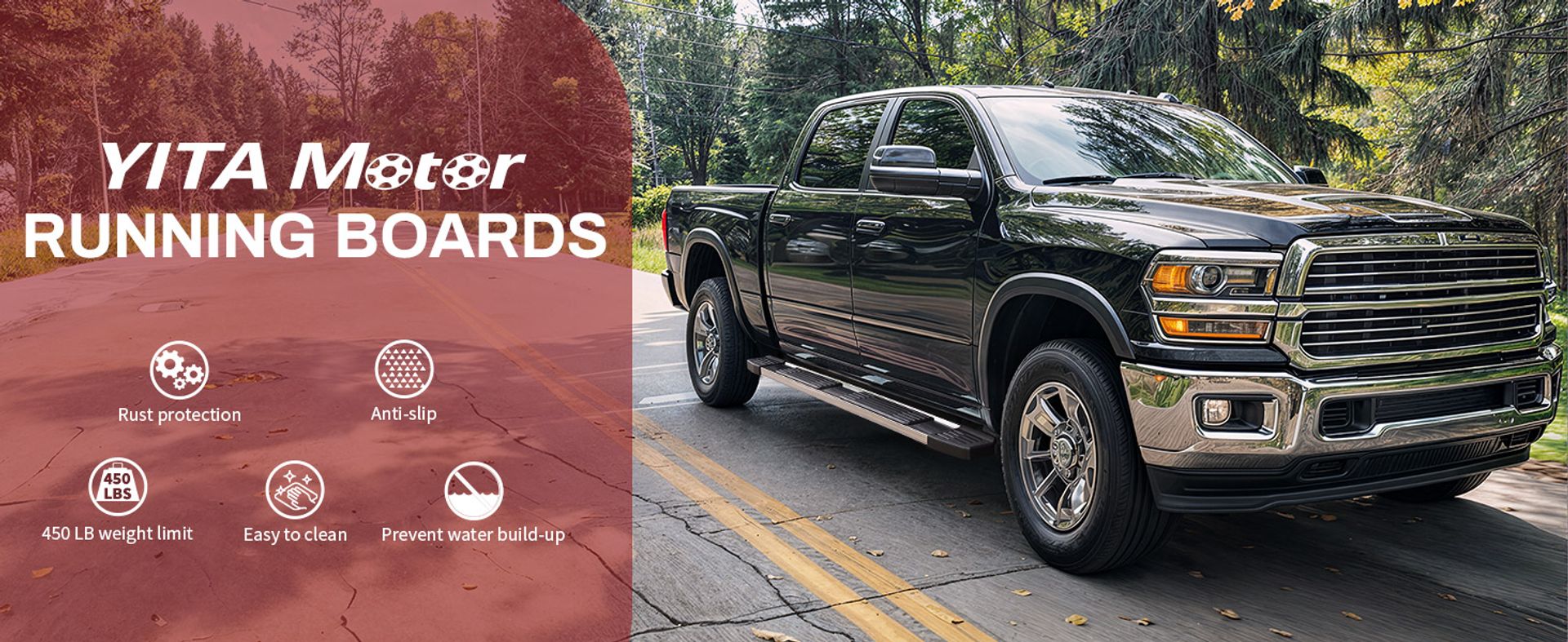 YITAMOTOR truck running boards side steps with anti-slip surface, rust protection and 450 lbs weight capacity
