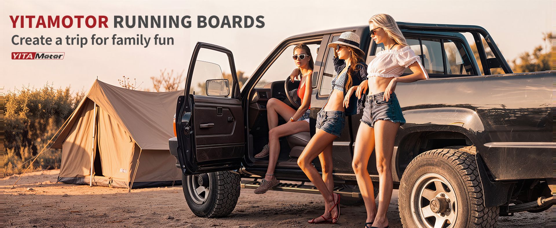 YITAMOTOR running boards on a pickup truck for family camping and outdoor adventures