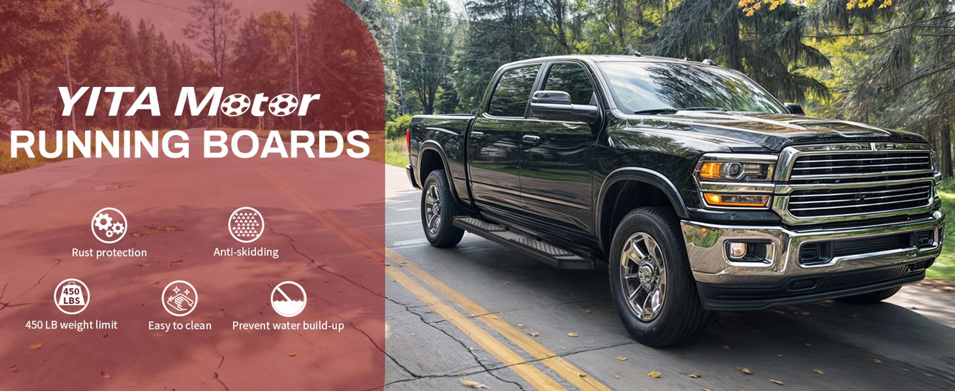 YITAMOTOR truck running boards side steps with anti-slip surface, rust protection and 450 lbs weight capacity