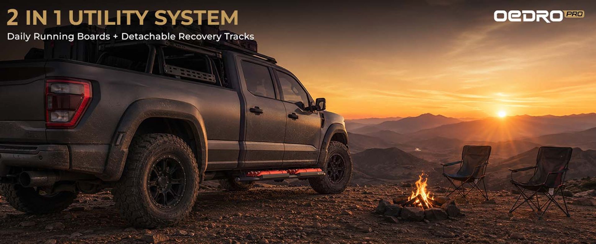 OEDROPRO 2-in-1 Recovery Running Boards Compatible with 2019-2026 Chevy Silverado 1500 Double Cab