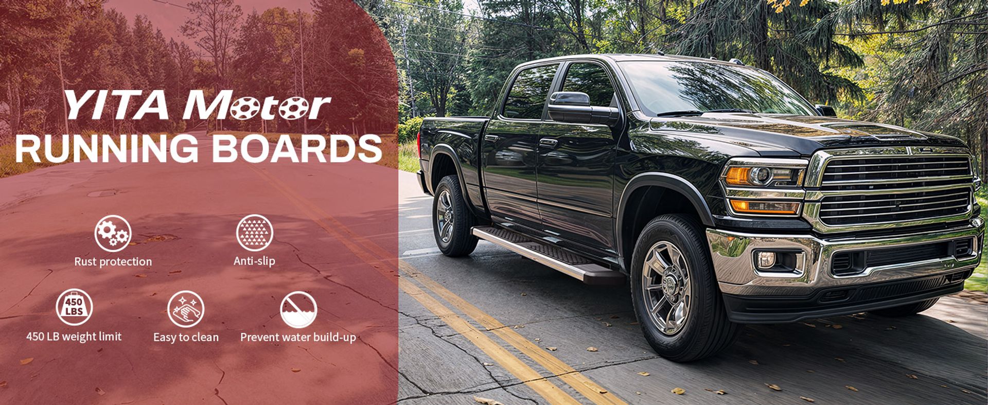 YITAMOTOR truck running boards side steps with anti-slip surface, rust protection and 450 lbs weight capacity