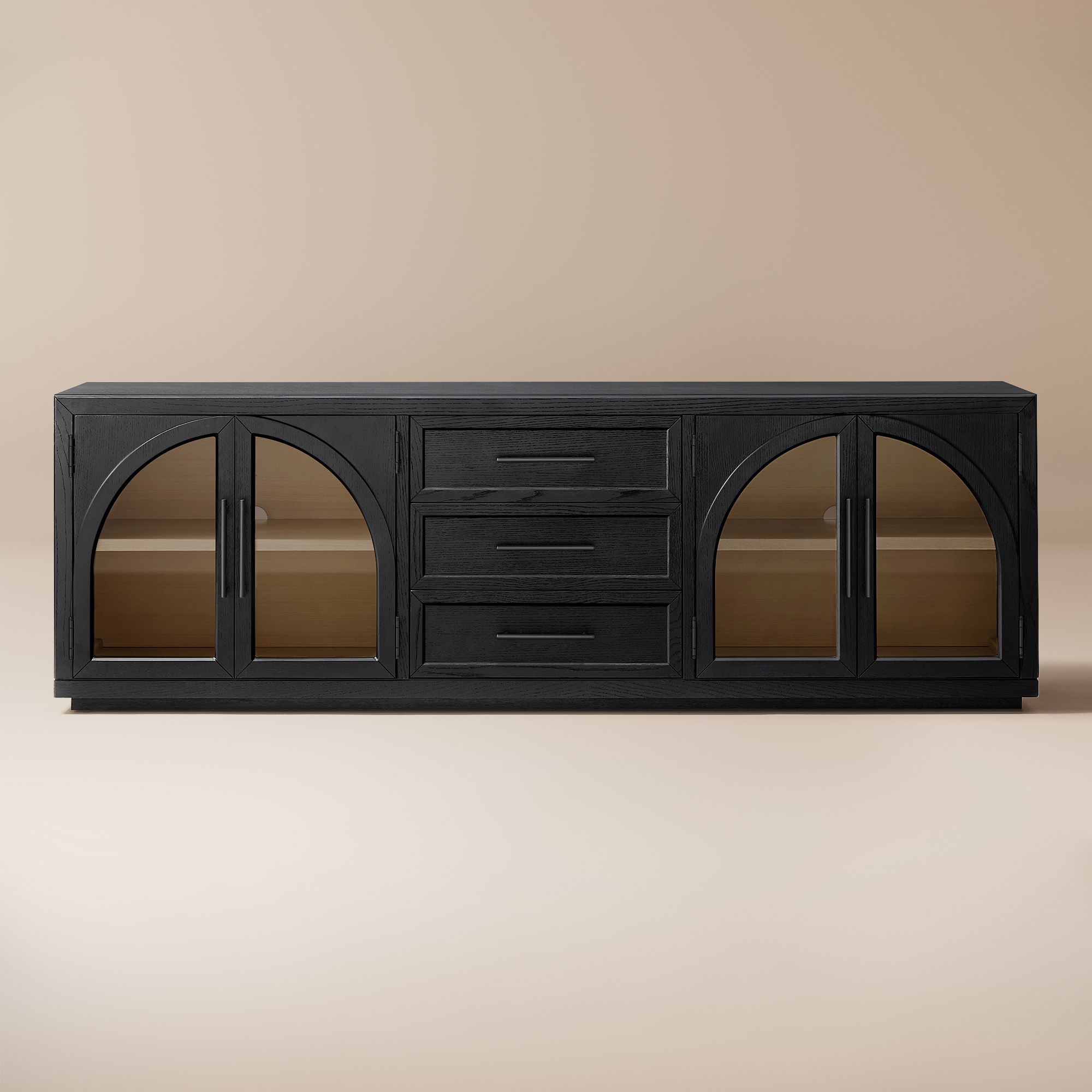 VALIEM × harfdoor 木製台座 バリエム Hernest | 80 inch Black Oak TV Stand with Arch Design Glass