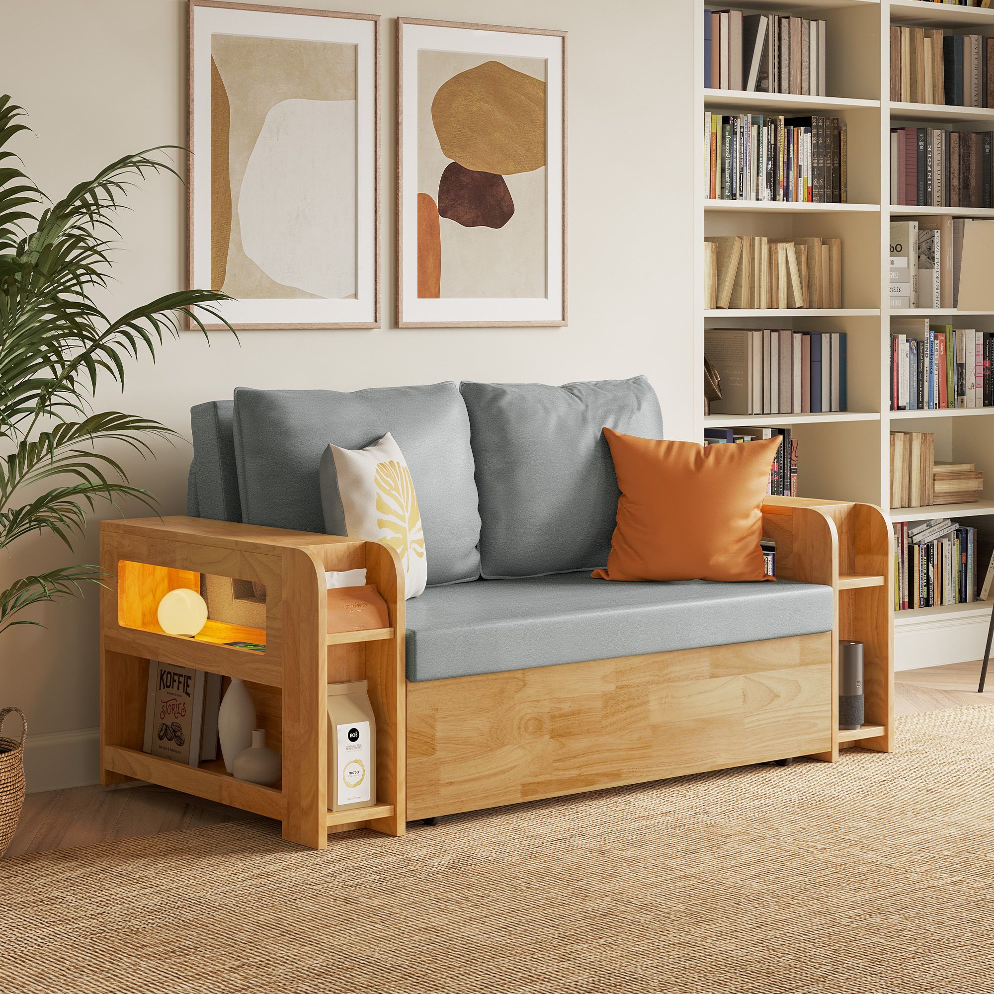 Hilda 61 Inches Modern Performance Fabrics Solid Wood Sleeper Sofa