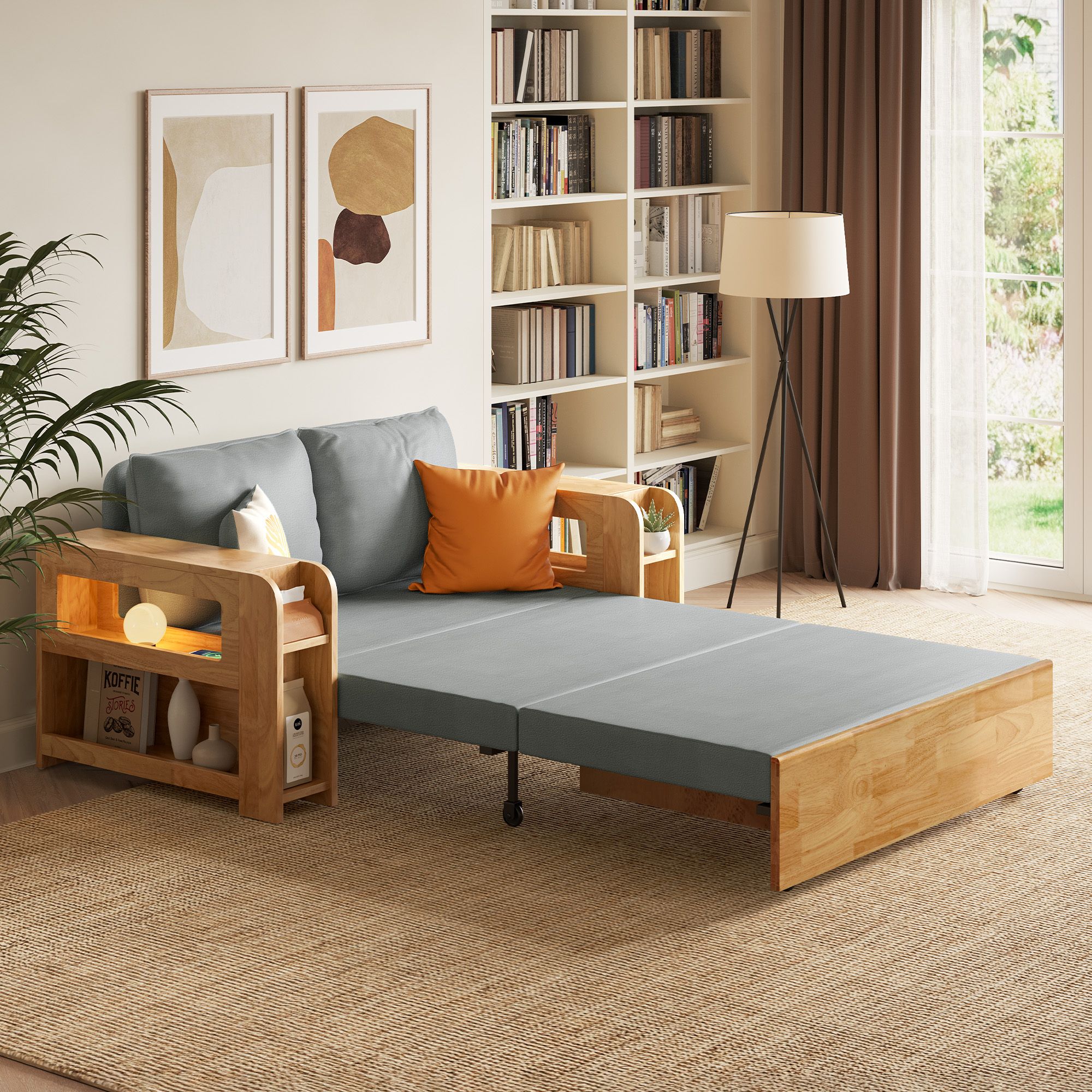 Hilda 61 Inches Modern Performance Fabrics Solid Wood Sleeper Sofa