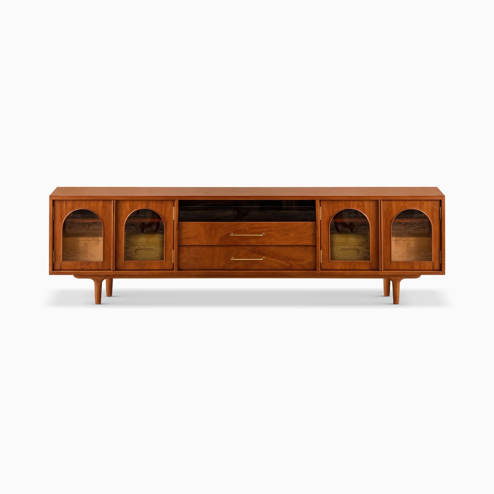 Hernest | 80 inch MCM Arch TV Stand with 2 Drawers & Glass
