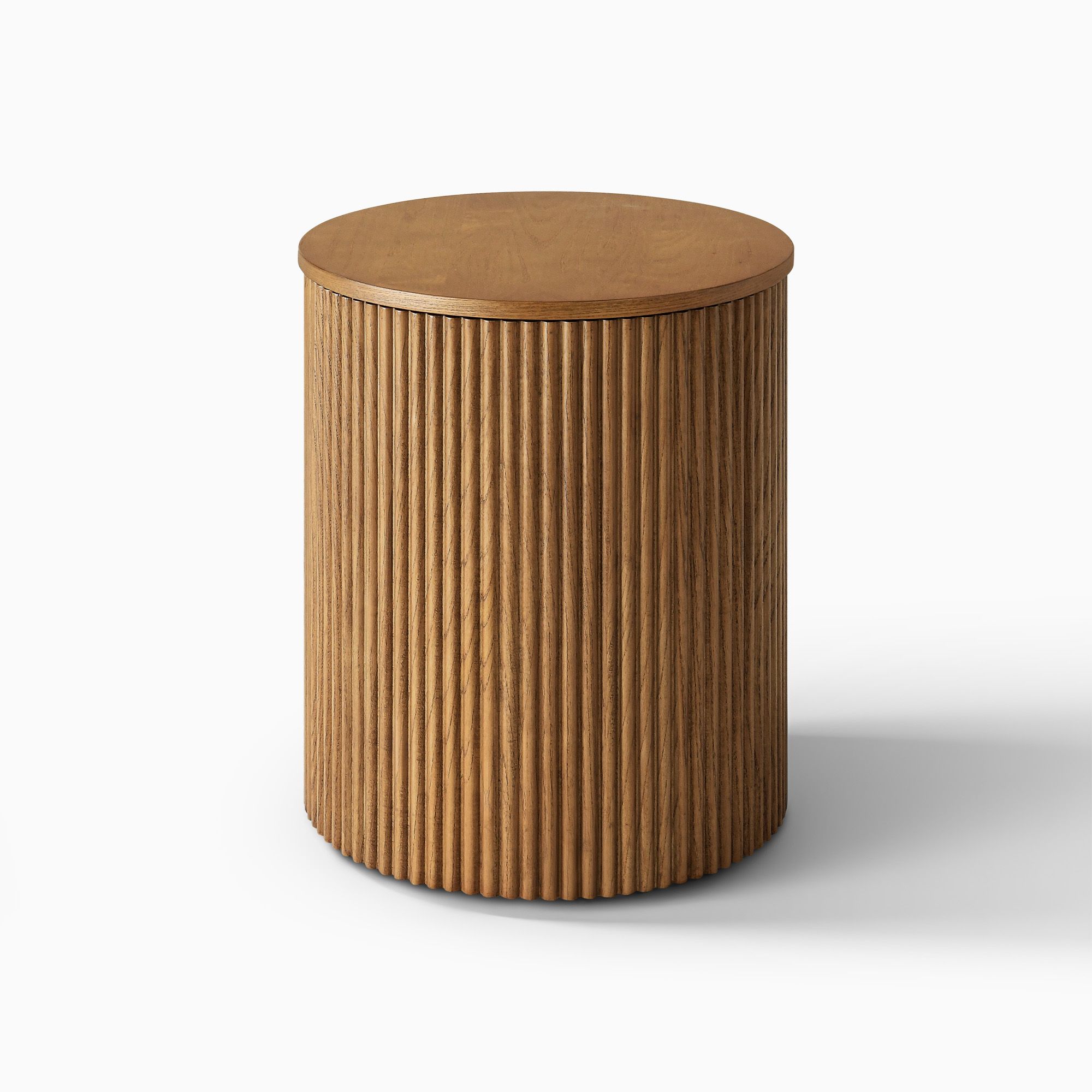 Hernest | 15 inch Fluted Solid Wood Side Table with Wheels