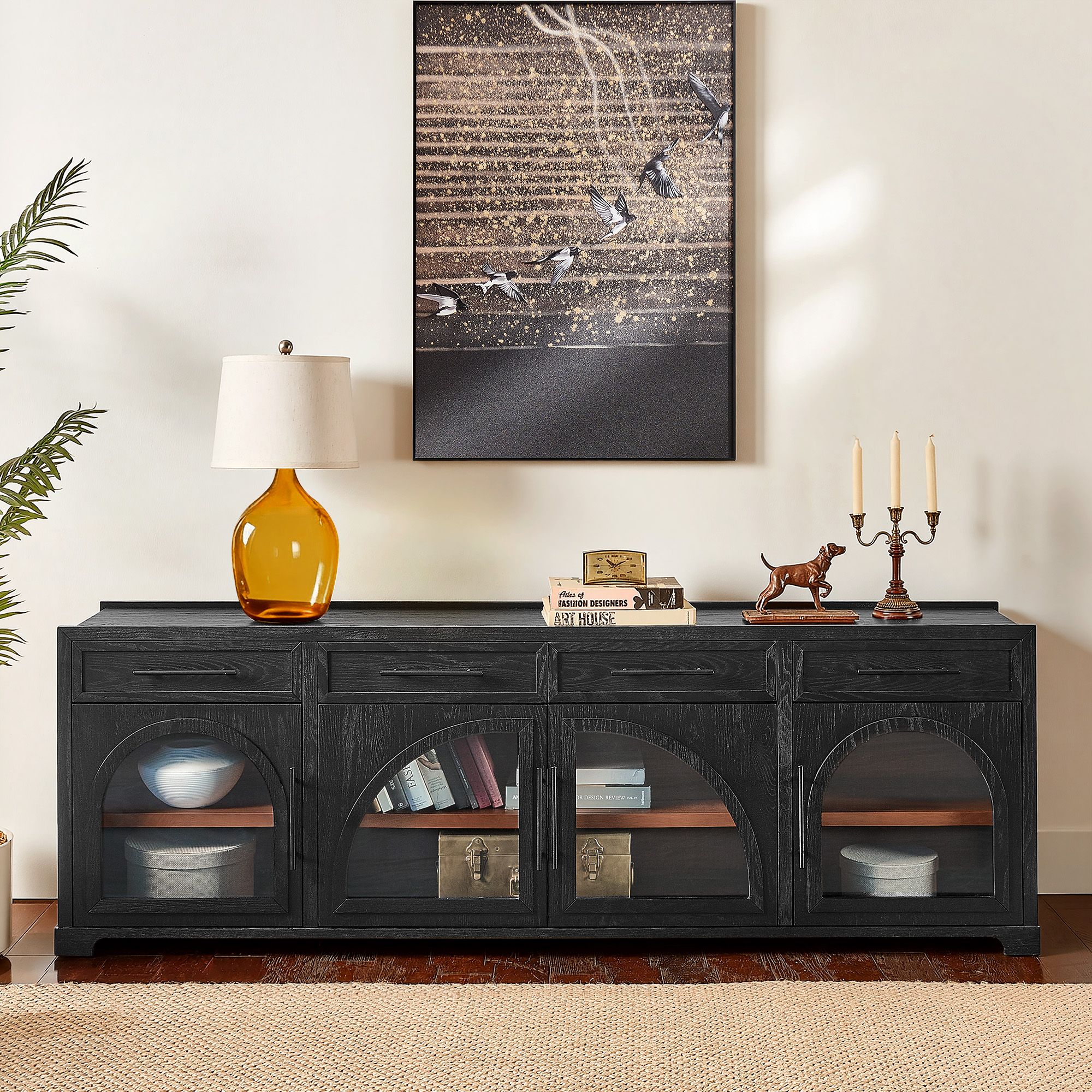 Jardine 84 inch Black Arched TV Stand with 4 Drawers & Adjustable