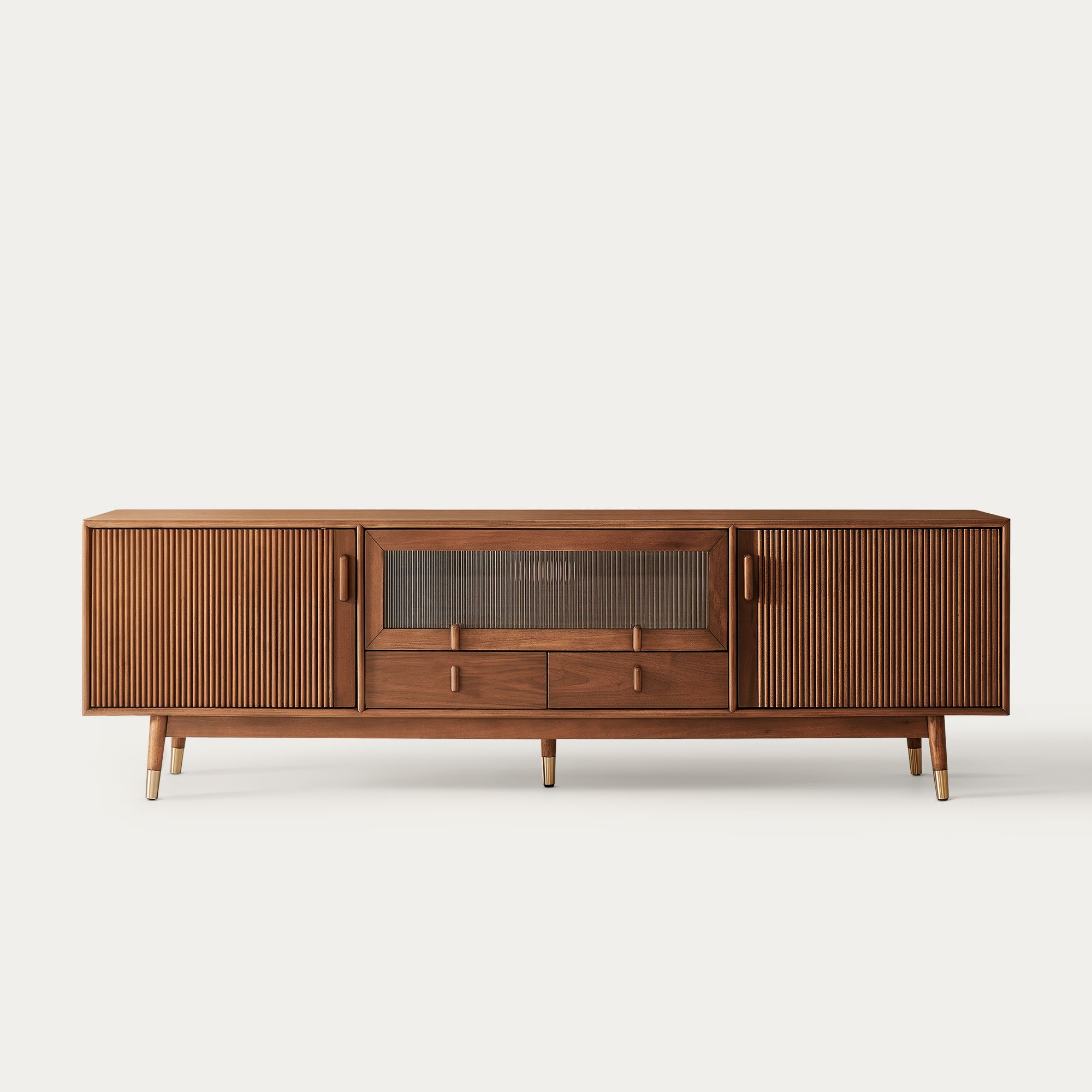 Stavn 72 inch MCM Fluted Solid Wood TV Stand | HERNEST