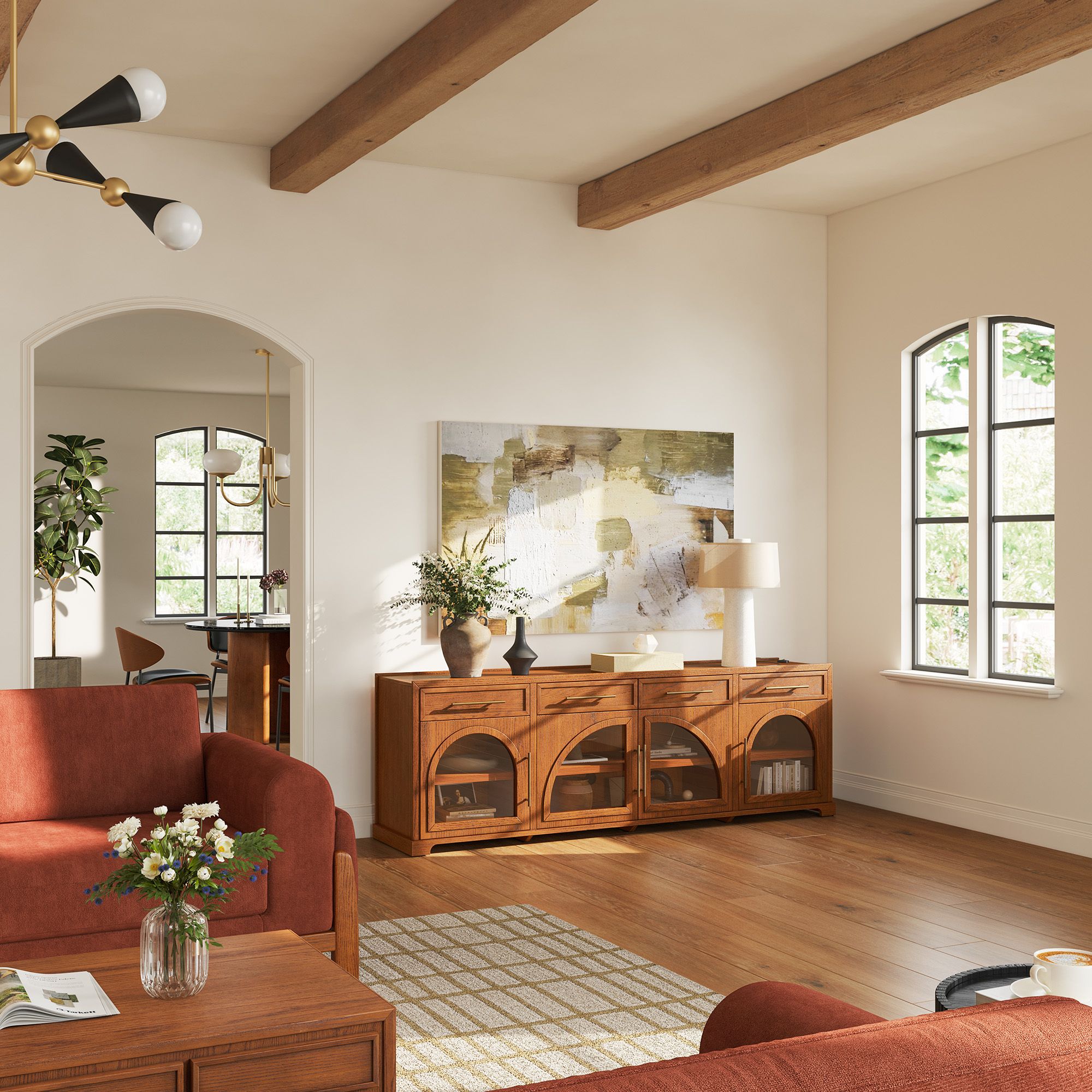 Jardine 84 inch Warm Brown Oak TV Stand with 4 Drawers