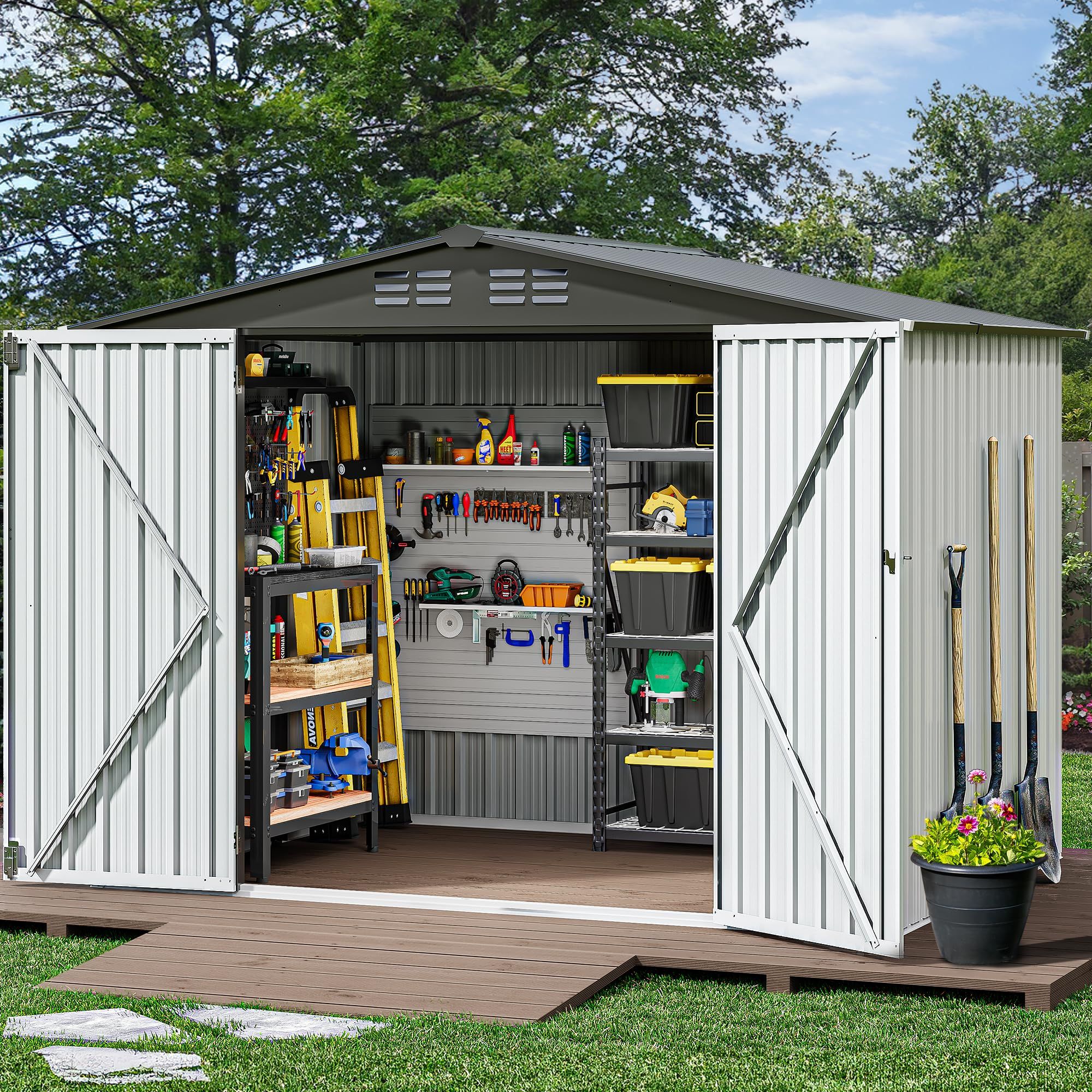 Yitahome | 8x6 ft White Metal Outside Storage Shed Kits with