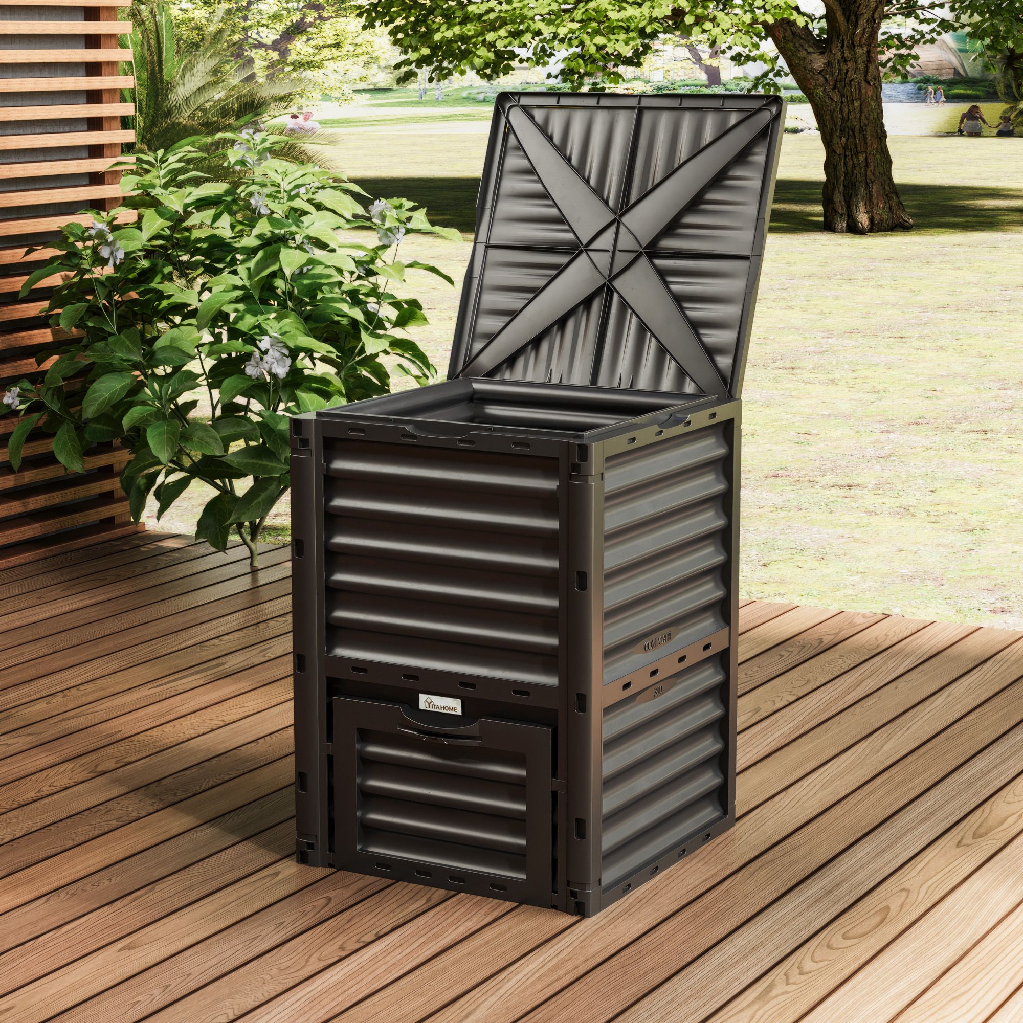 Compost Bin Large Garden , 80 Gallon (300L) Composter Box With Snap-on ...