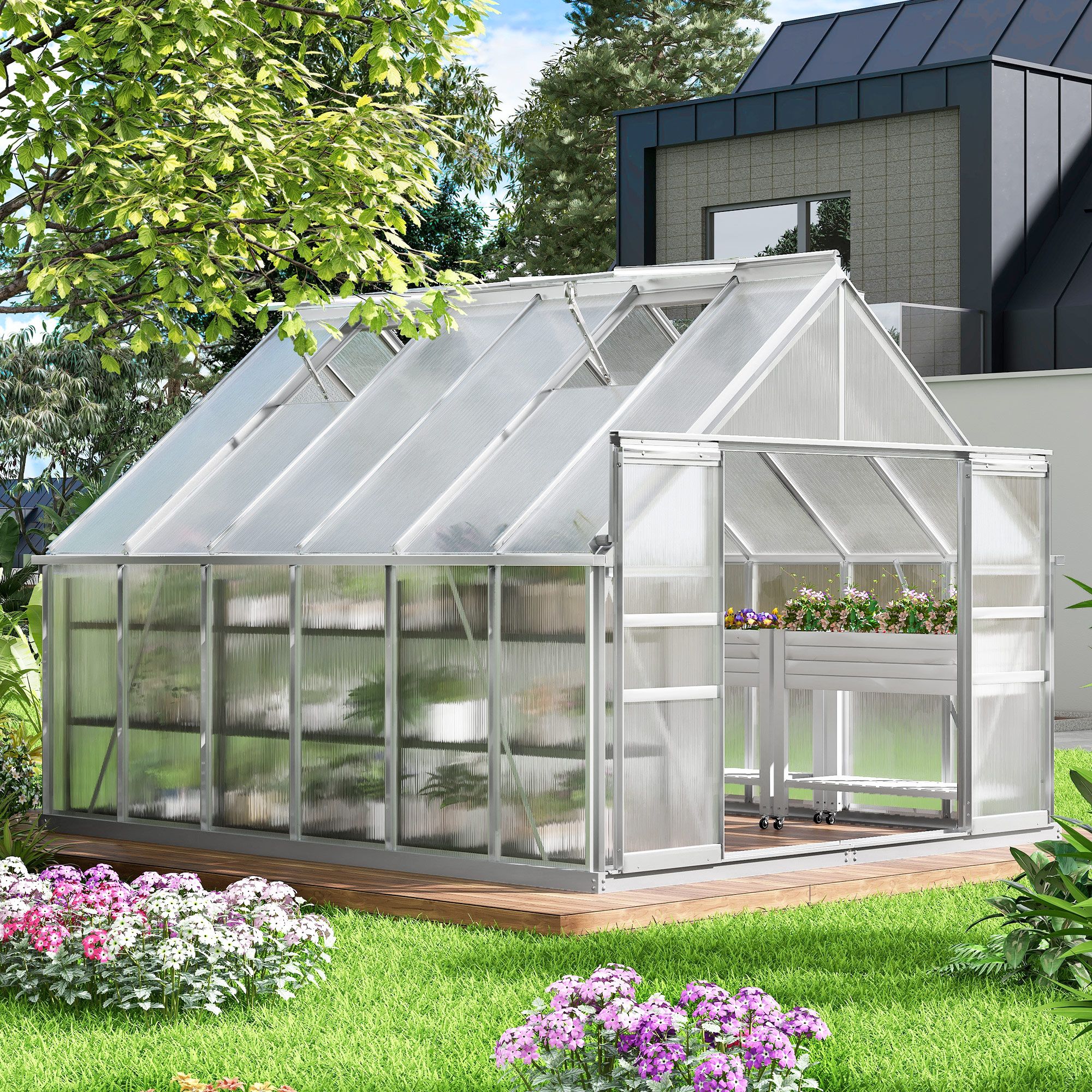 ①サウナテントQuadrangular Greenhouse Outsunny 7' x 4.5' x 6.5' Walk-in Greenhouse, 3-Tier Tunnel