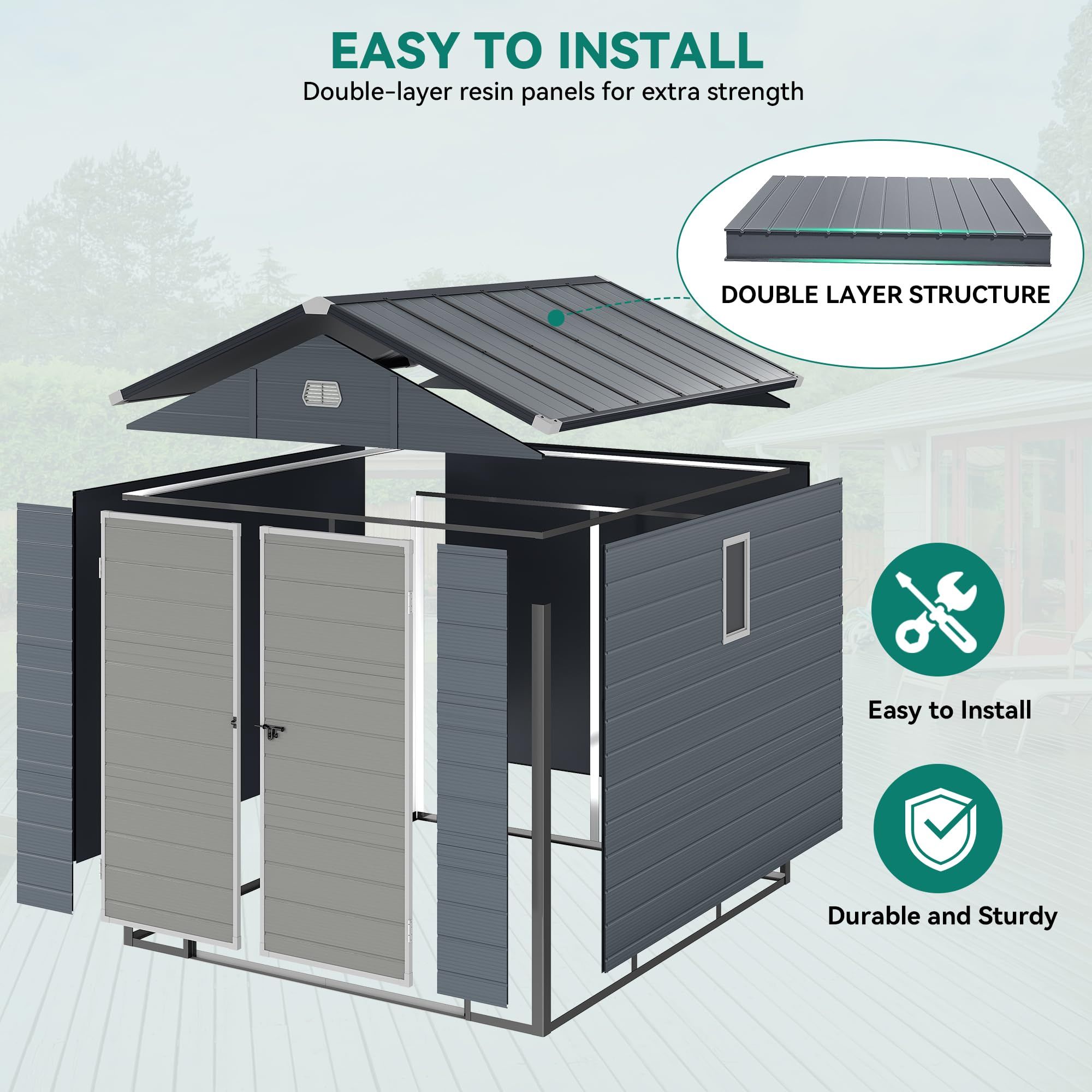 Yitahome | 8x9 ft Gray Outdoor Resin Storage Tool Shed with