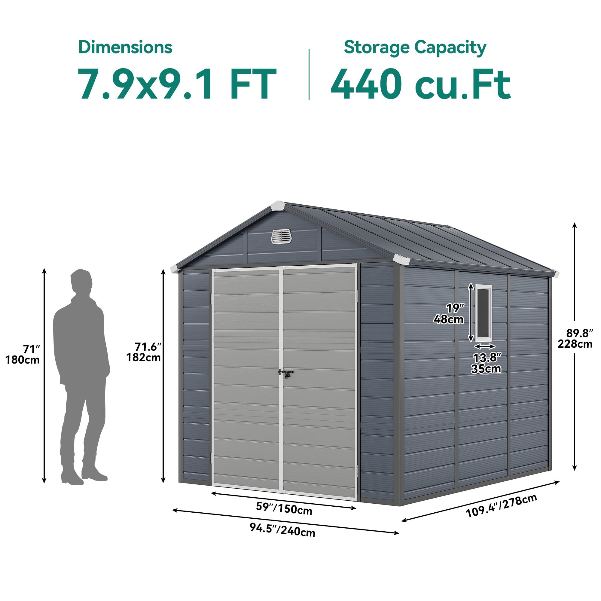 Yitahome | 8x9 ft Gray Outdoor Resin Storage Tool Shed with