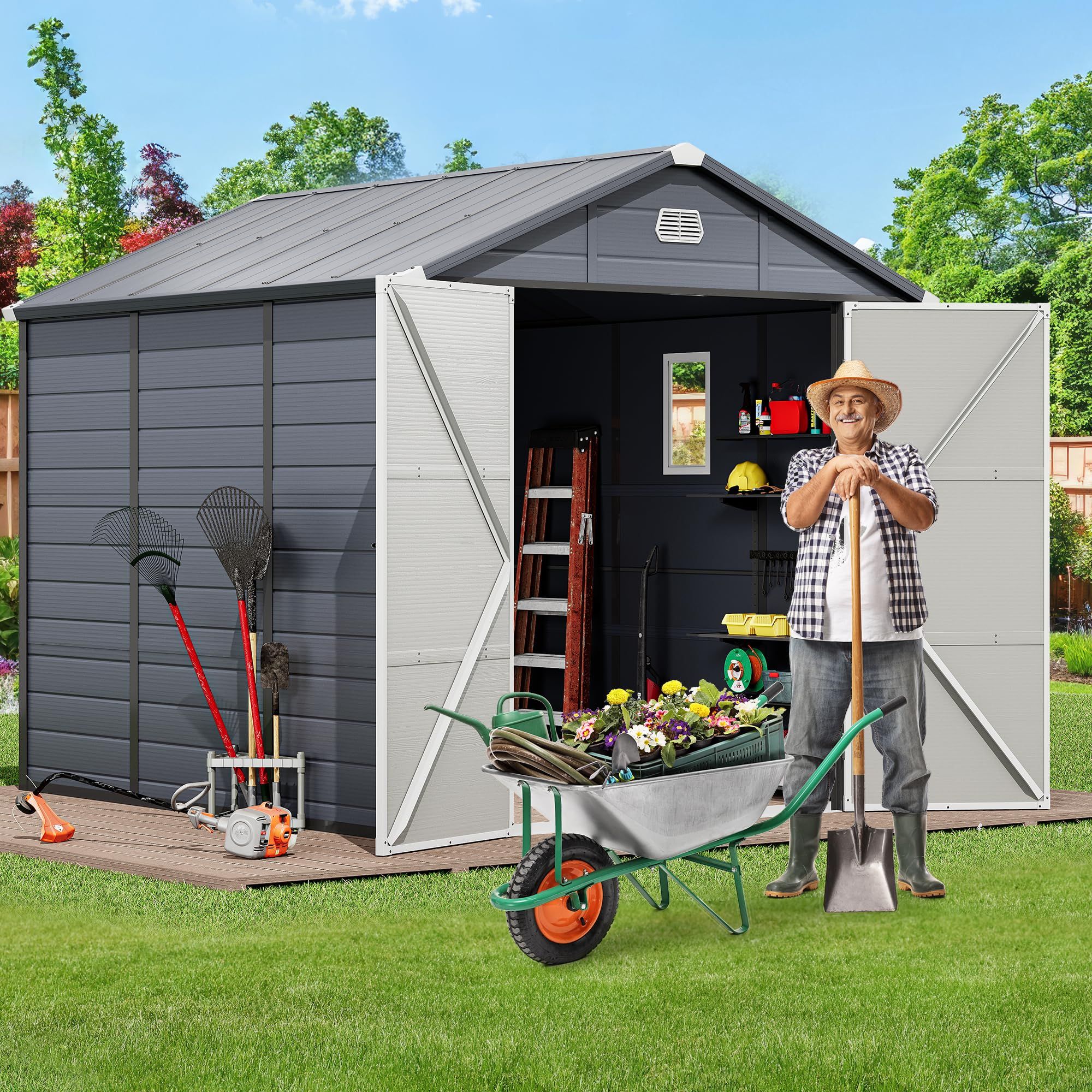 置物 ETA Yitahome | 8x9 ft Gray Outdoor Resin Storage Tool Shed with