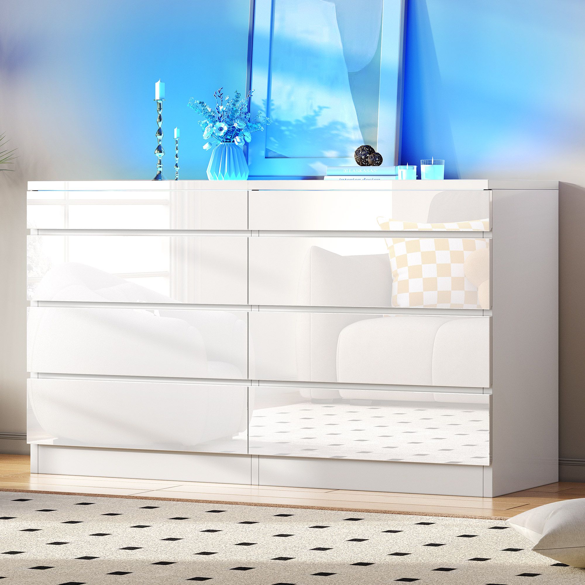 Yitahome | White 8 Drawer Dressers with LED Light and