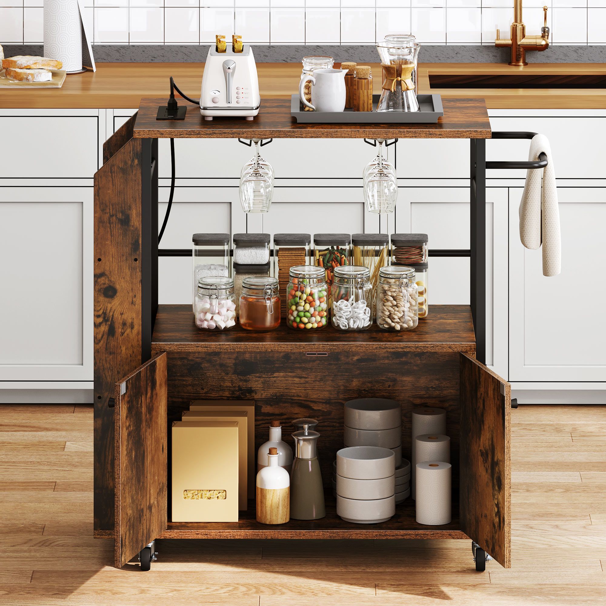 3ft Wooden Large Catering Trolley Cart Kitchen Cabinet with Drawer – Living and Home