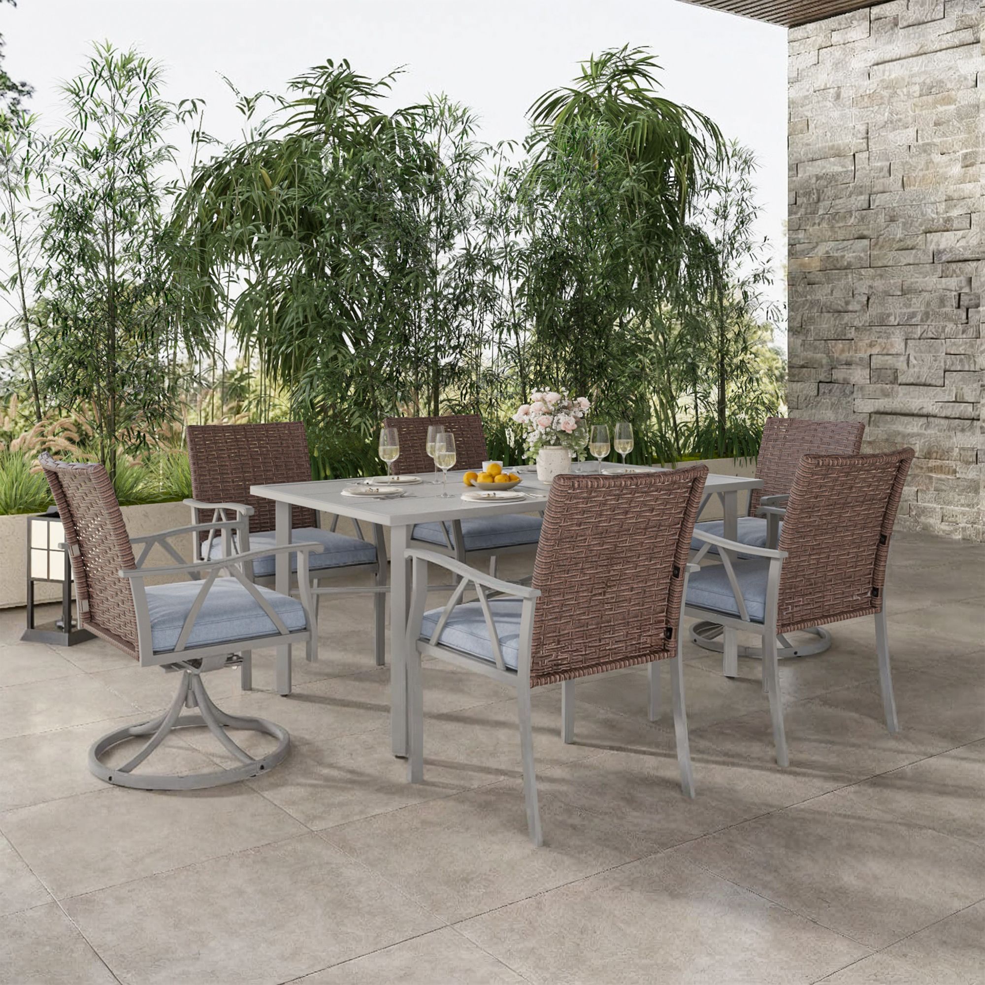 Yitahome | 7 Pcs Patio Table with Chairs Wicker Patio
