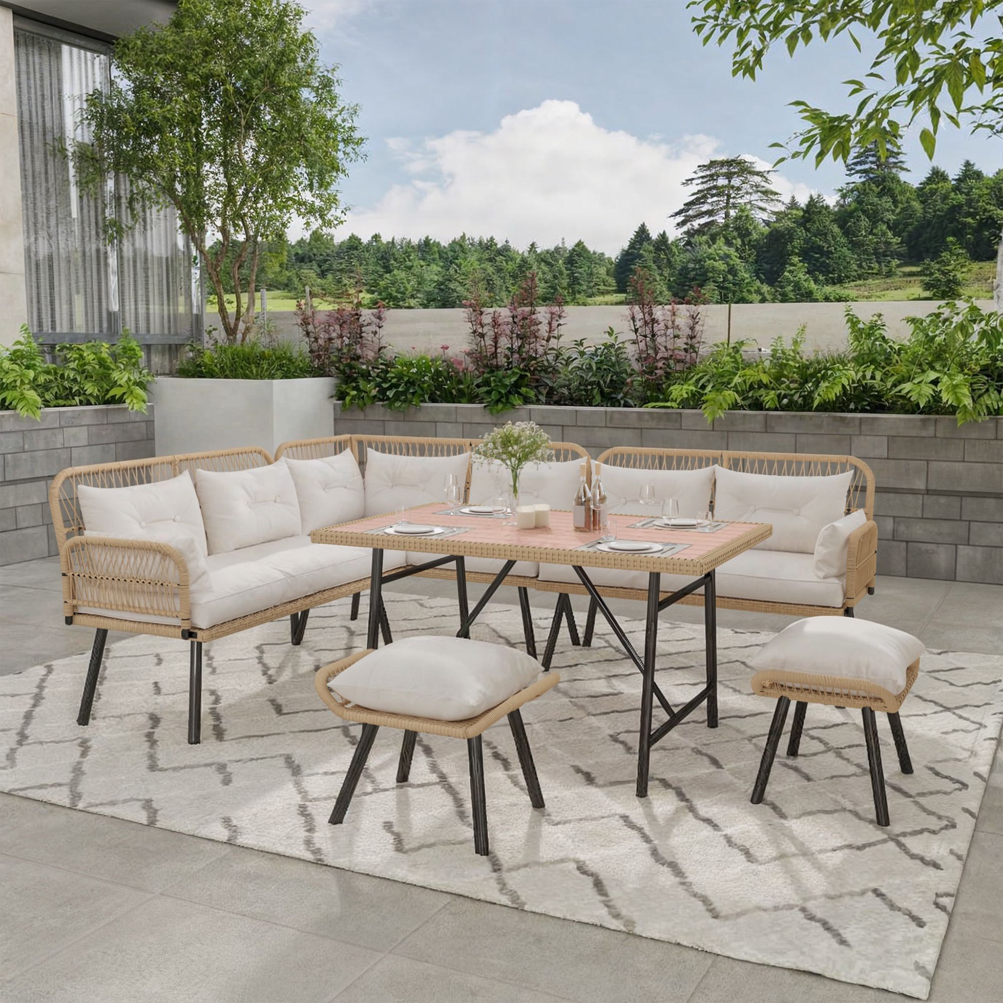 Yitahome | 6-Piece Patio Conversation Set L Shaped Wicker Sofa