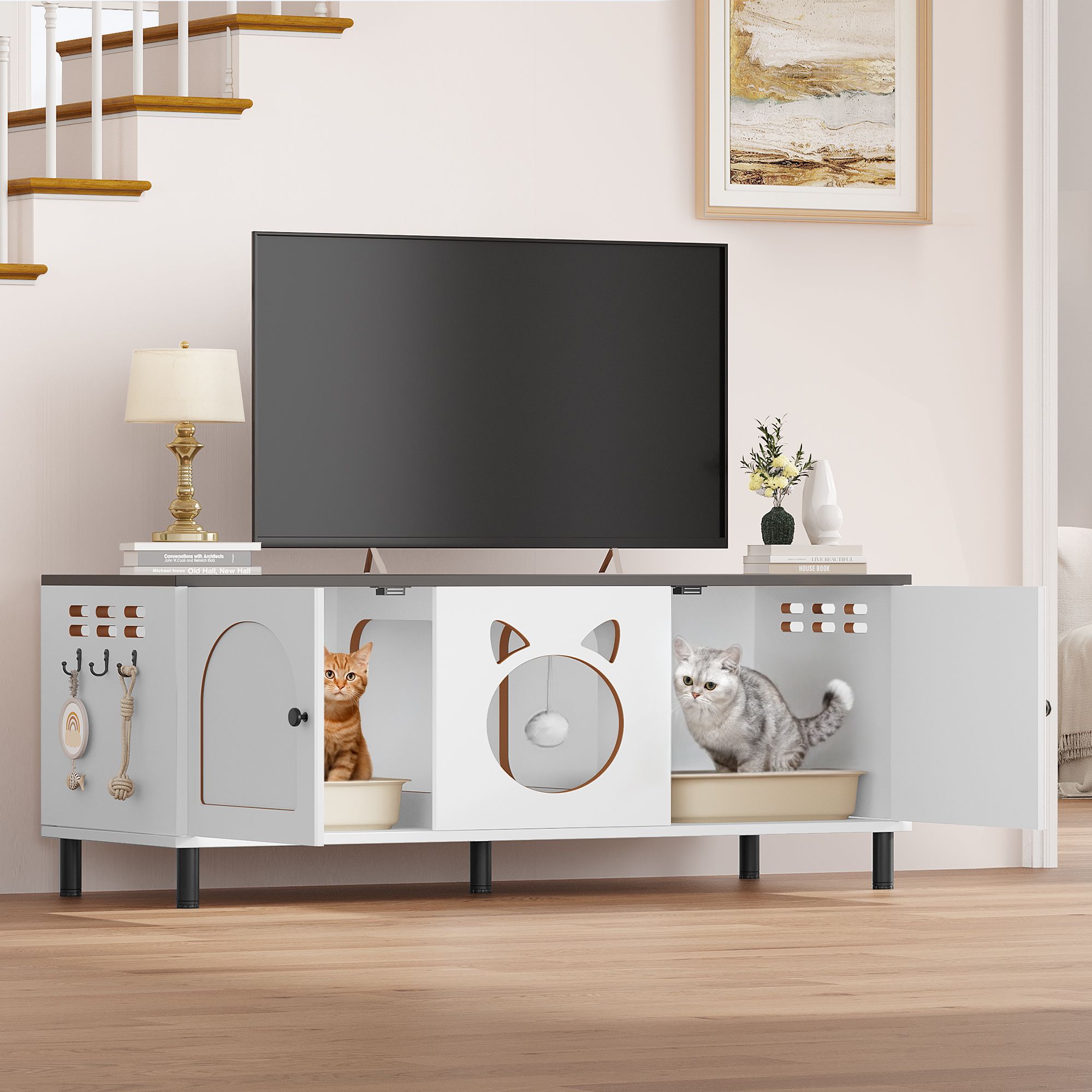 Yitahome | Modern Dual-Cabinet Cat Furniture with Cat Scratch Pad