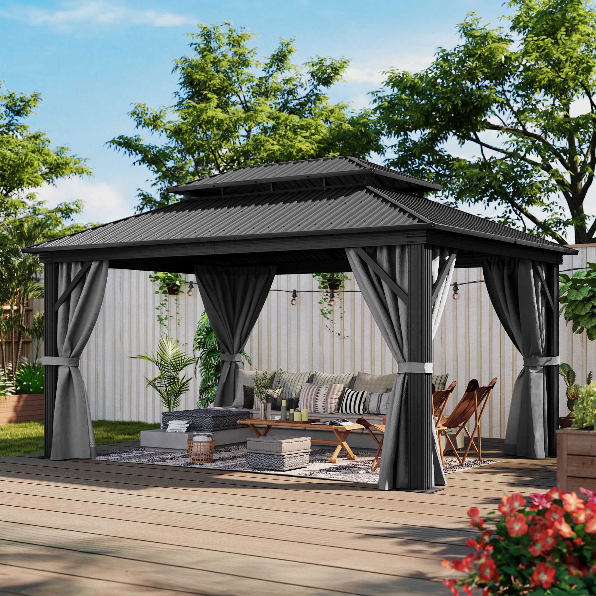 Natto　1001 Outsunny 10' x 10' Hardtop Gazebo, Sun Shelter with Double