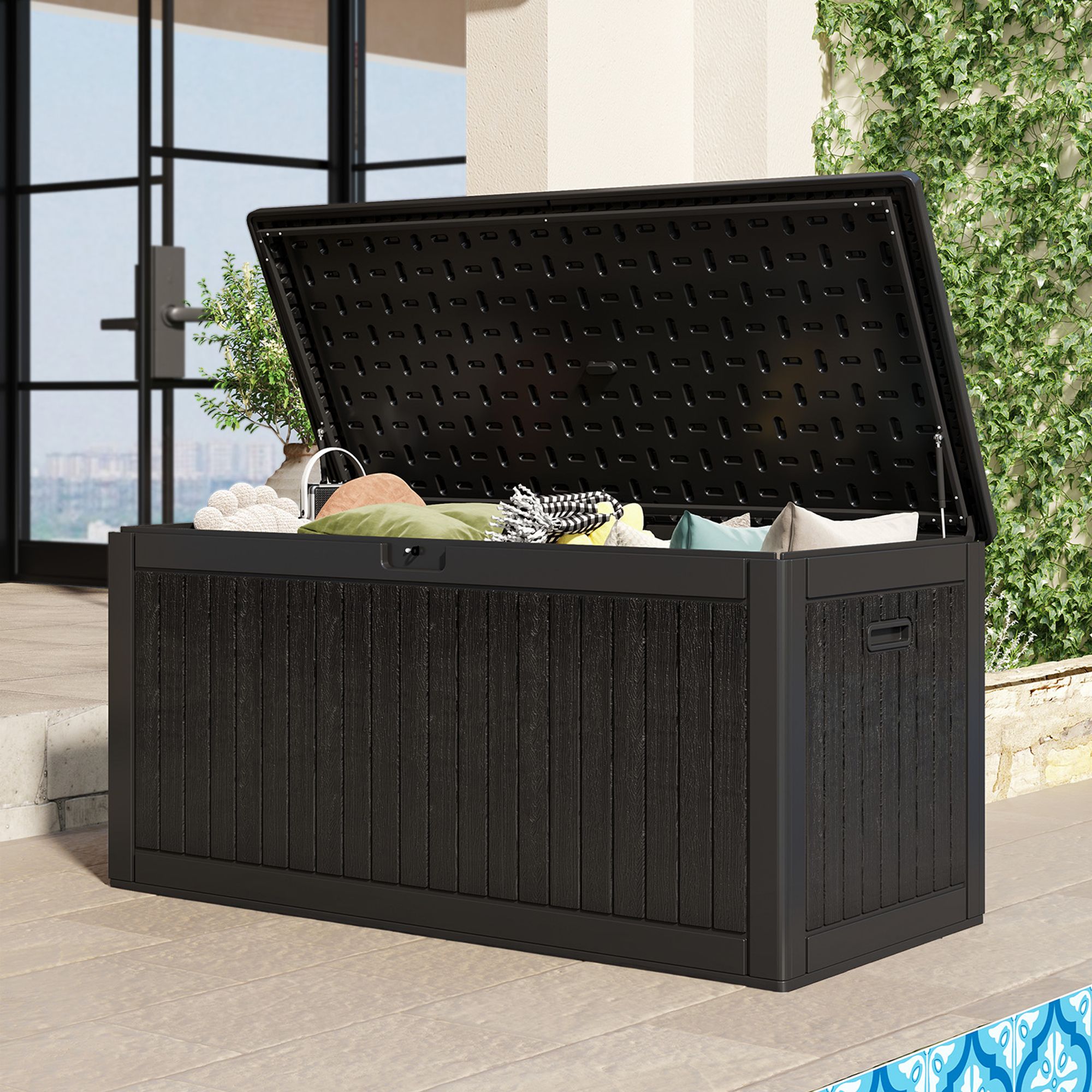 Yitahome | 260 Gallon Extra Large Black Outdoor Resin Deck Box in