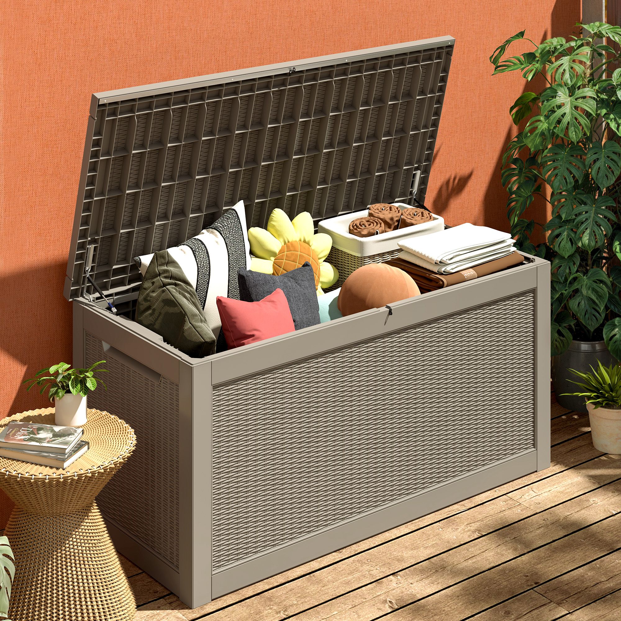 Xxl Deck Box YITAHOME 230 Gallon Deck Box, XXL Wicker Outdoor