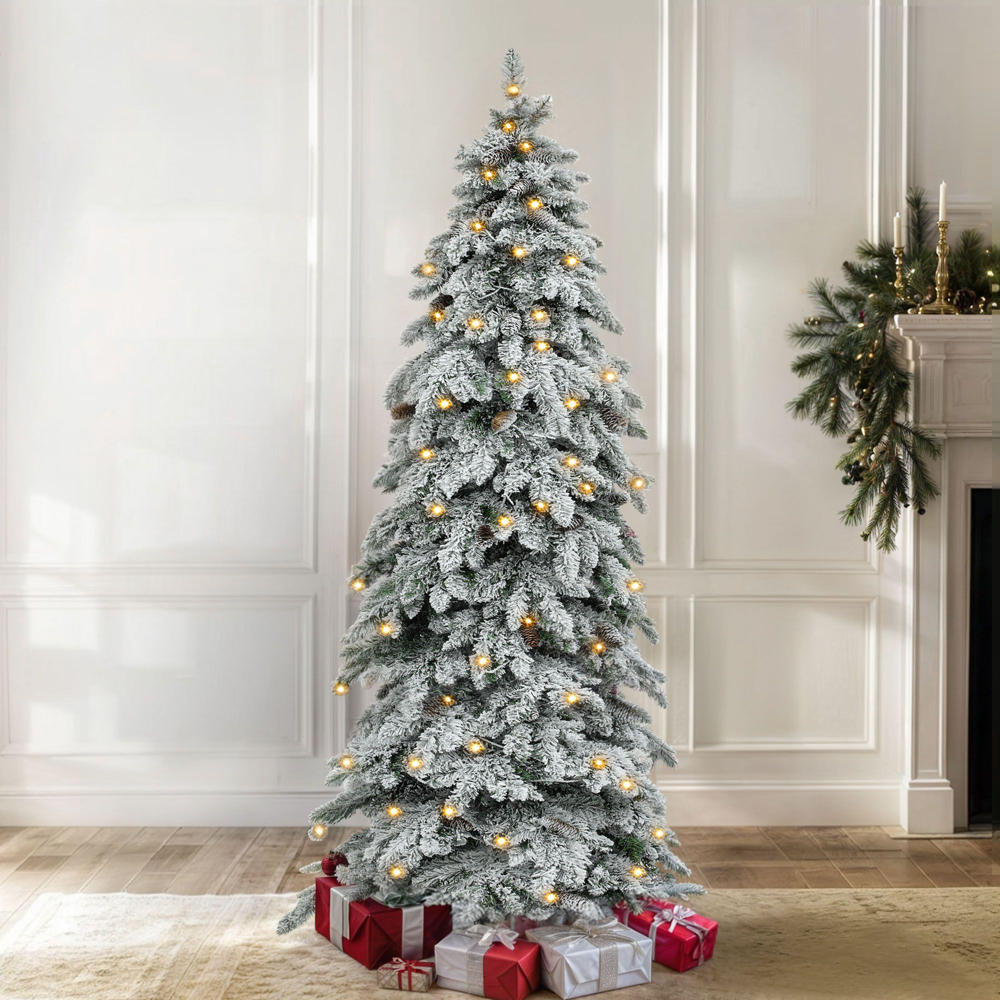 Yitahome | 2 Pcs 7.5 ft Natural Layered Spruce Frosted Christmas