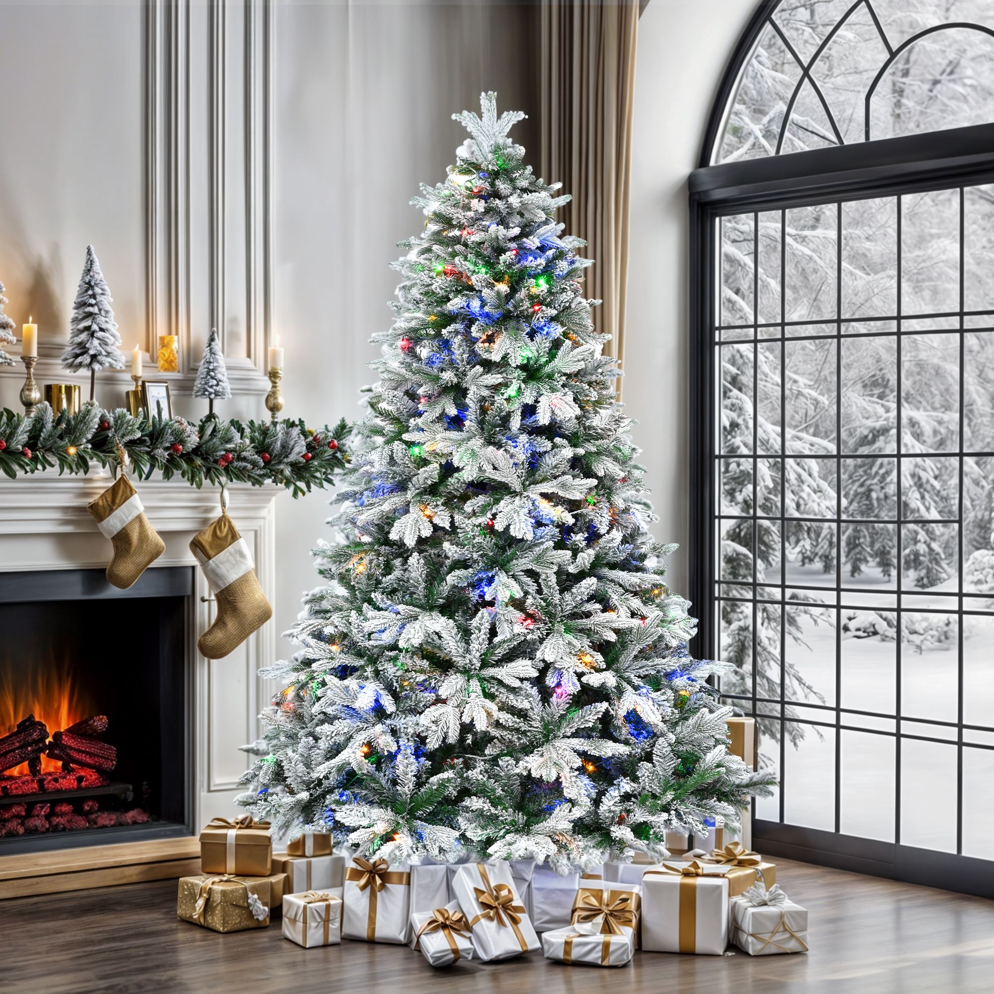 Yitahome | 7 FT Pre-Lit Snow Flocked Christmas Tree with