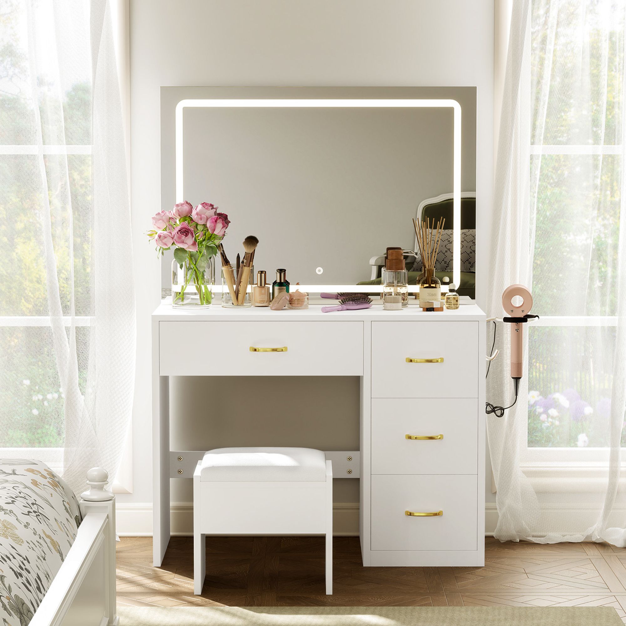 化粧台 化粧室 DRESSING TABLE WITH LIGHTS Amazon.com: FairyHover Dressing Table with LED Lights Mirror