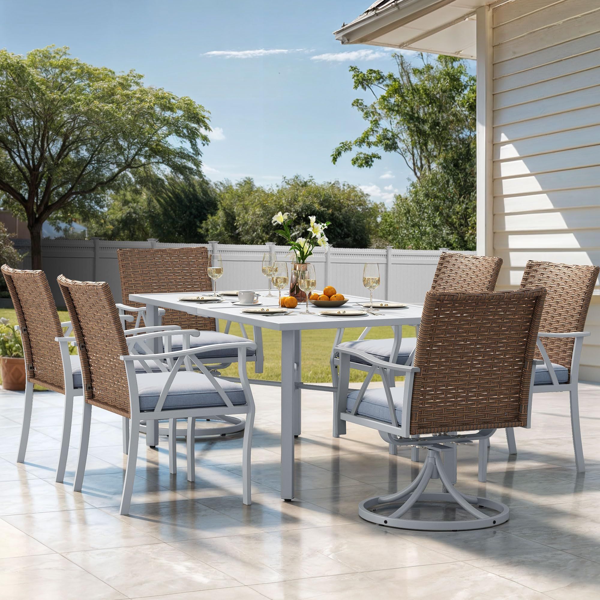 U-MAX 54" Wicker Outdoor Dining Table - Black Metal Frame, All-Weather Rattan For Patio Or Indoor