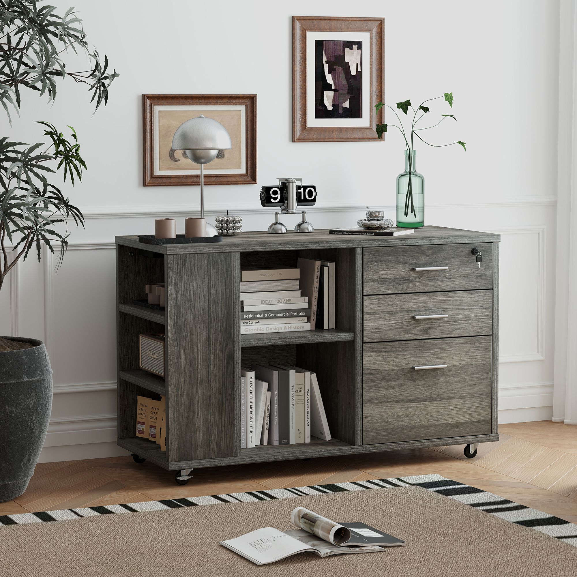 Yitahome | 3-Drawer Lateral Mobile Wooden Filing Cabinet with 3