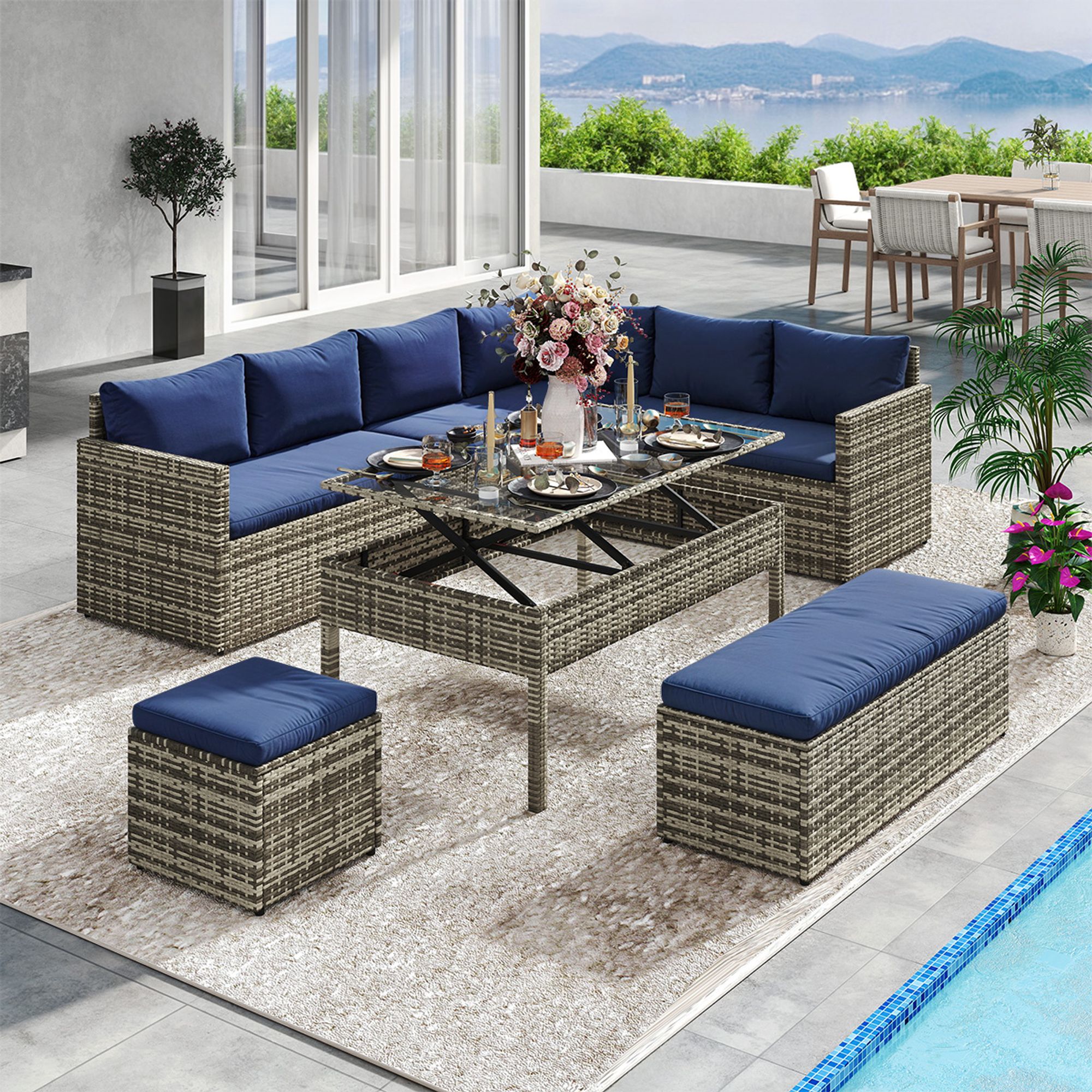 テーブル・チェア・ハンモック Outdoor Table Amazon.com: SERWALL Patio Table Set, Outdoor HDPE Dining