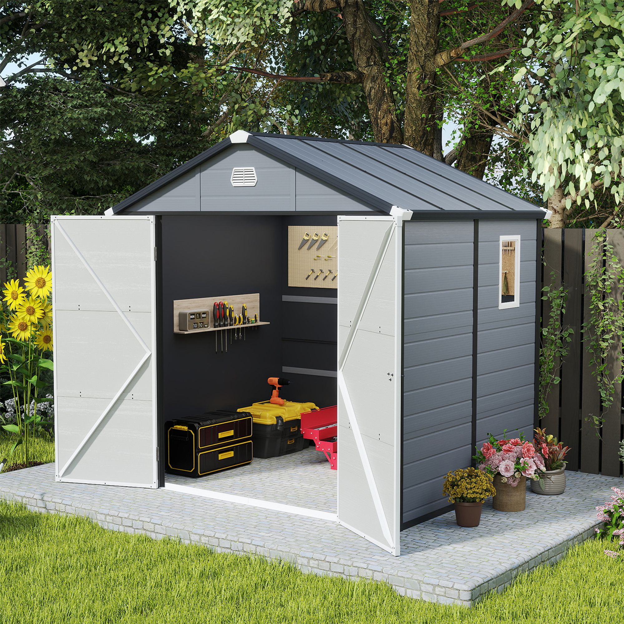 Yitahome | 8x9 ft Gray Outdoor Resin Storage Tool Shed with